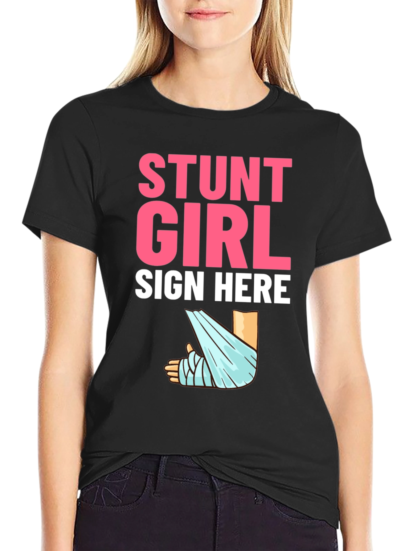 Stunt Girl Sign Here T-Shirt Funny Injury Tee