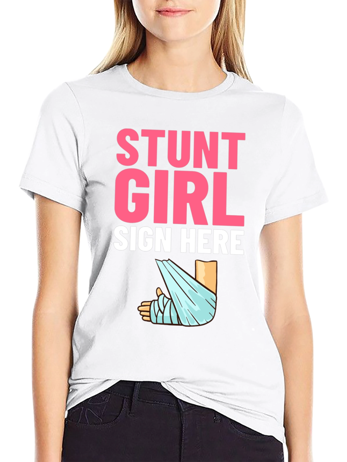 Stunt Girl Sign Here T-Shirt Funny Injury Tee