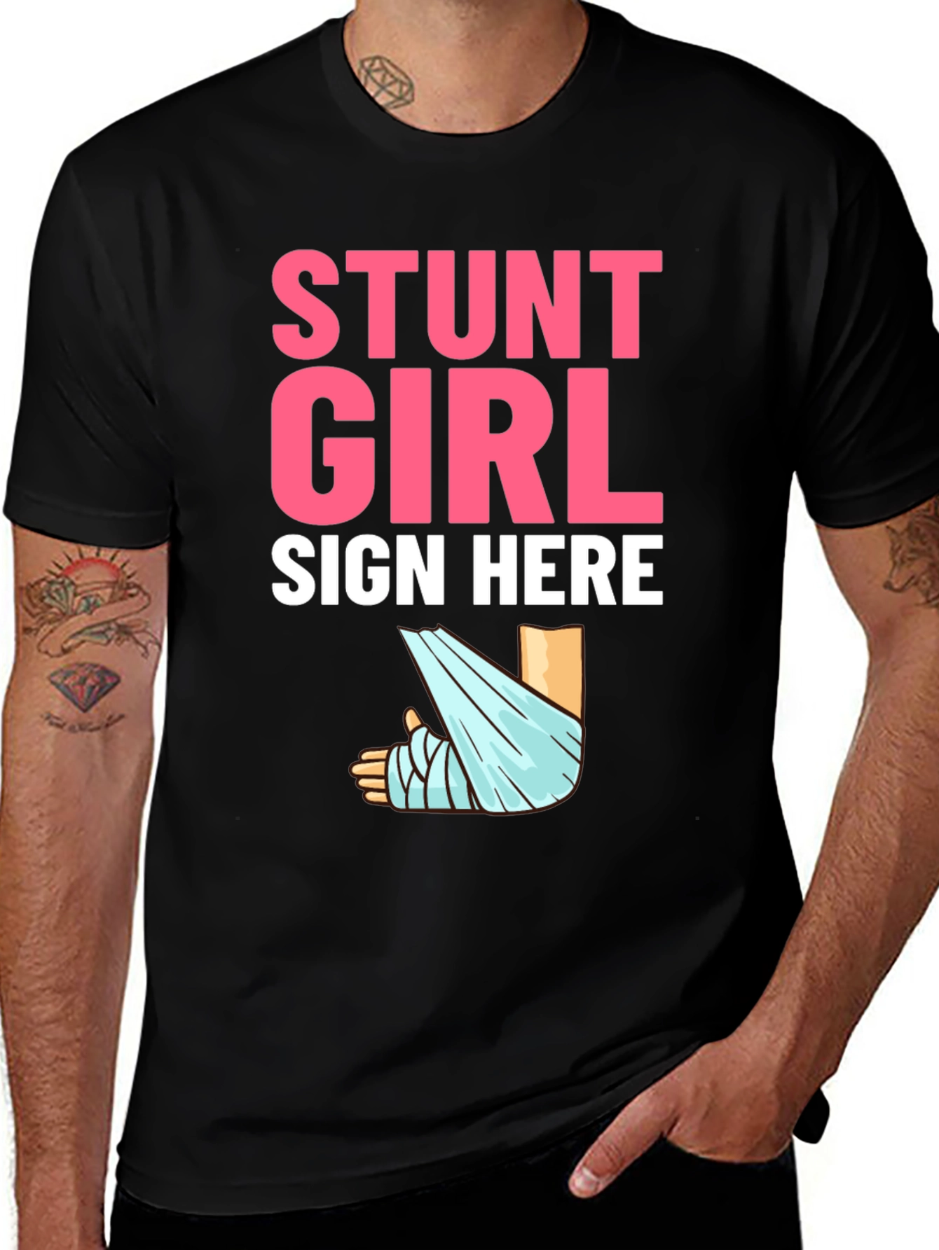 Stunt Girl Sign Here T-Shirt Funny Injury Tee