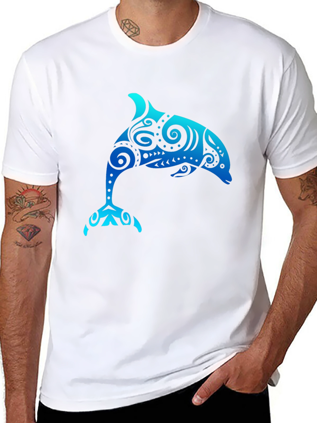 Tribal Dolphin Graphic Black T-Shirt