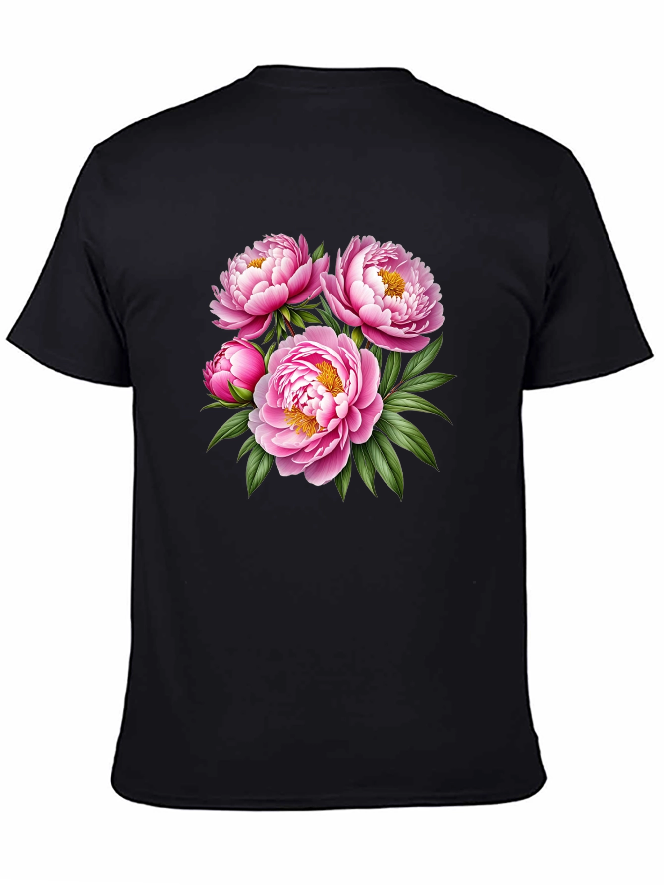 Floral Peony Print Black T-Shirt