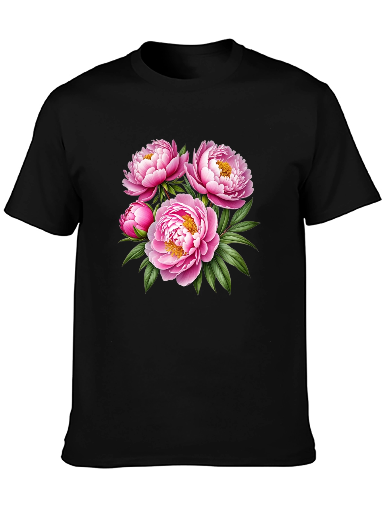 Floral Peony Print Black T-Shirt