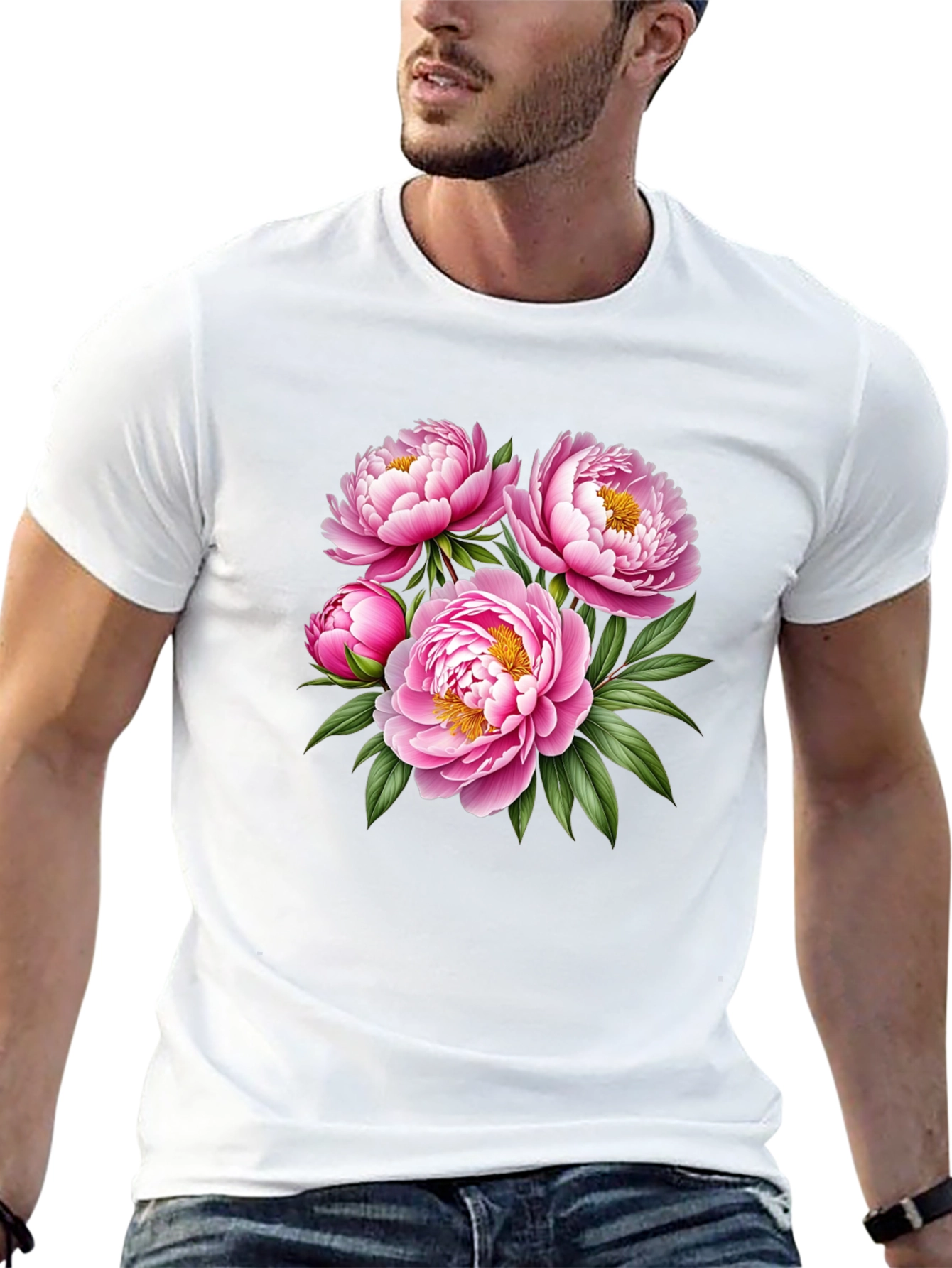 Floral Peony Print Black T-Shirt