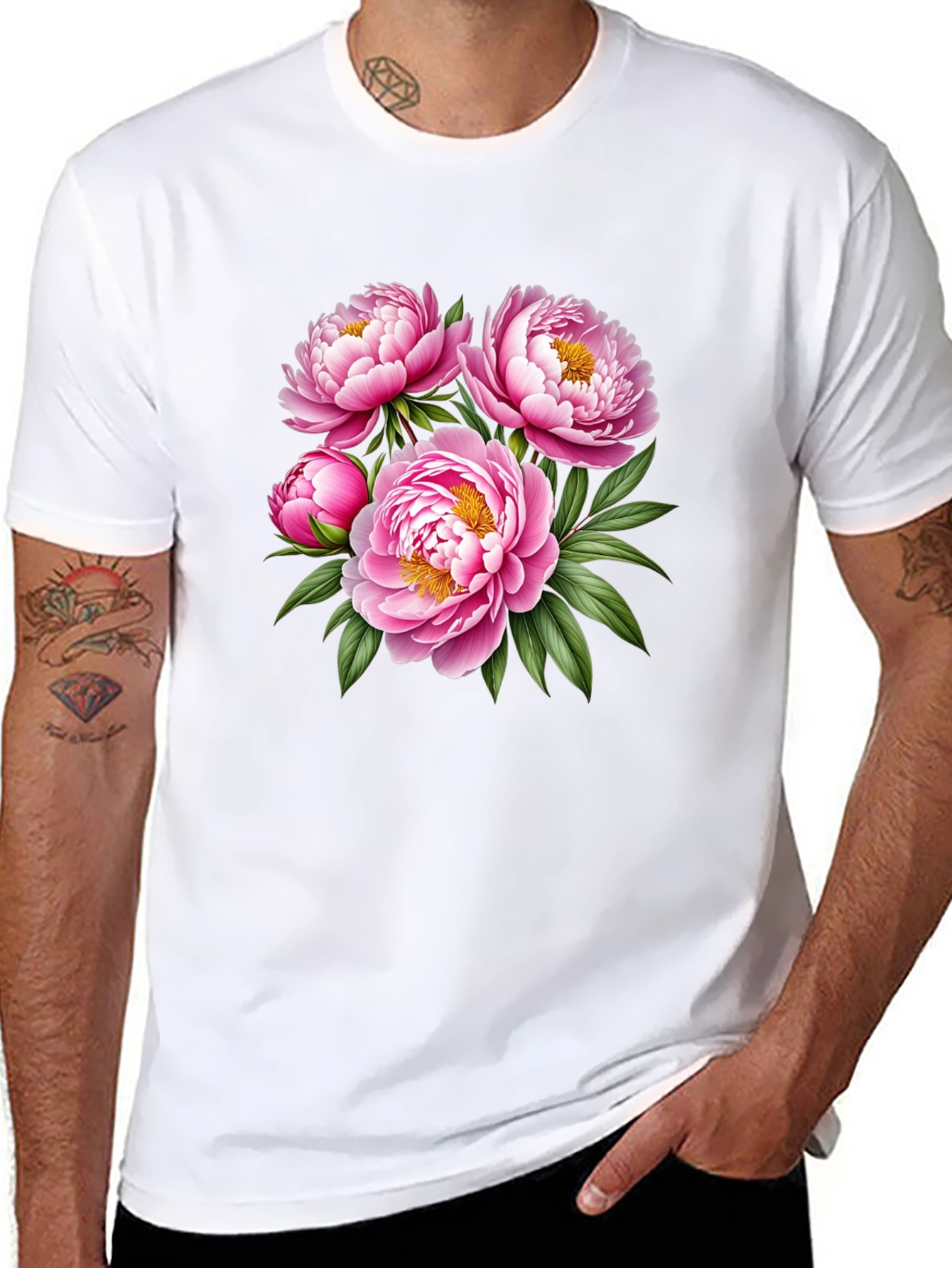 Floral Peony Print Black T-Shirt