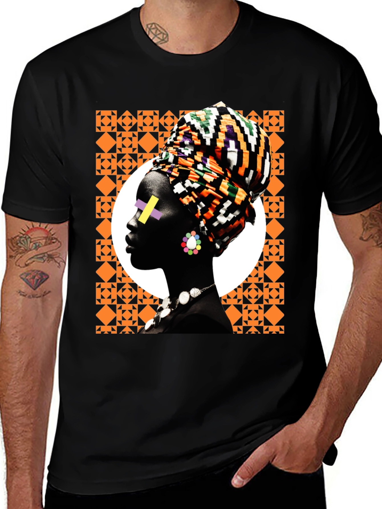 Stylish Black T-Shirt with African Woman Graphic
