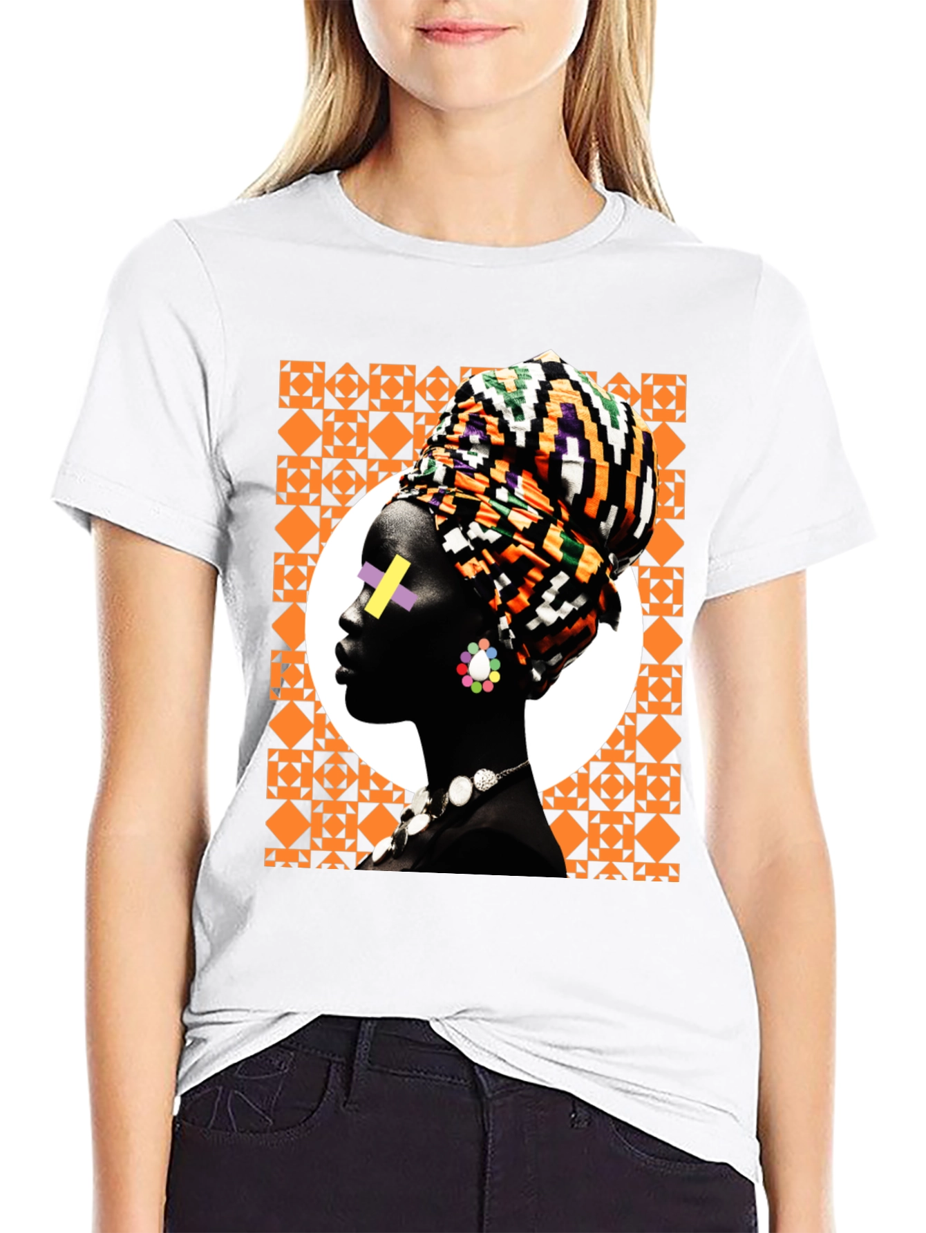 Stylish Black T-Shirt with African Woman Graphic