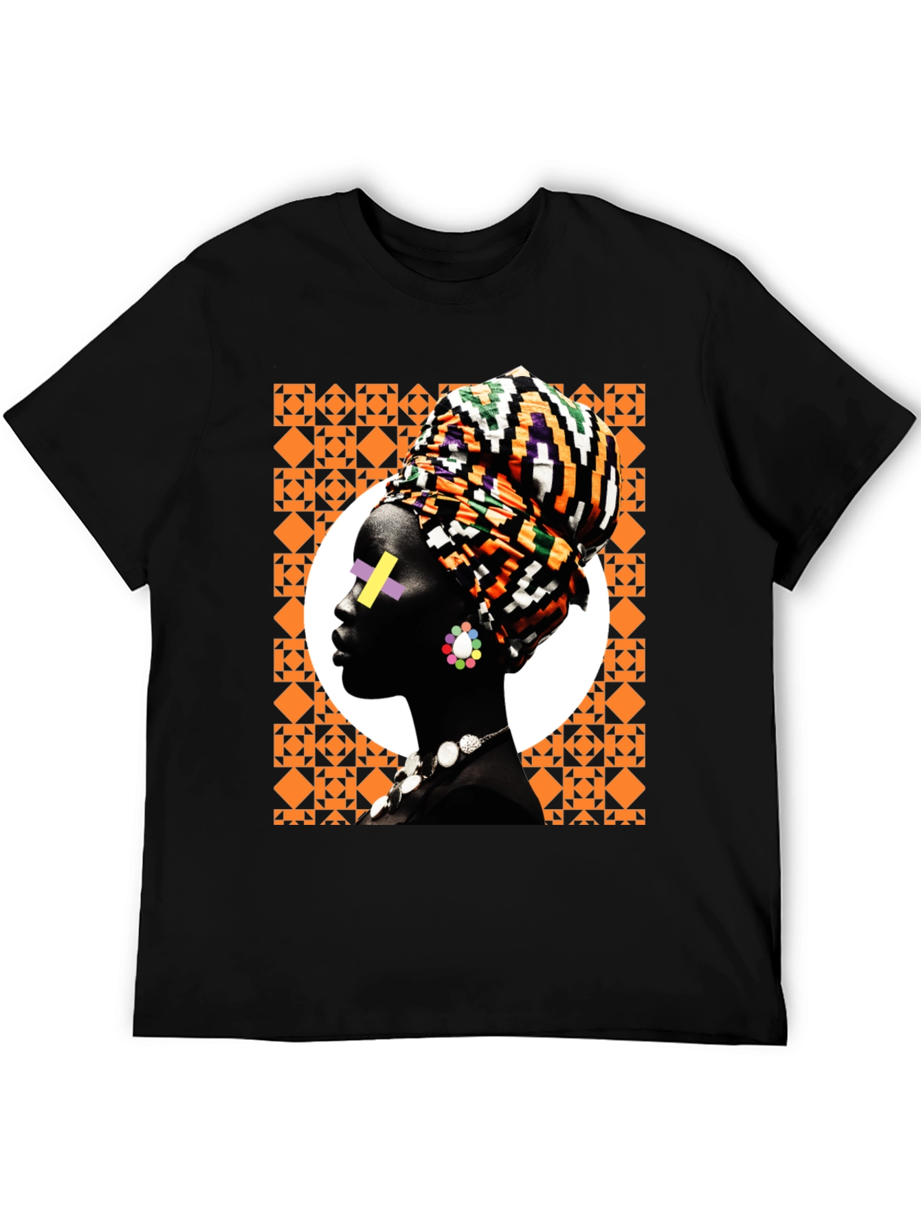 Stylish Black T-Shirt with African Woman Graphic