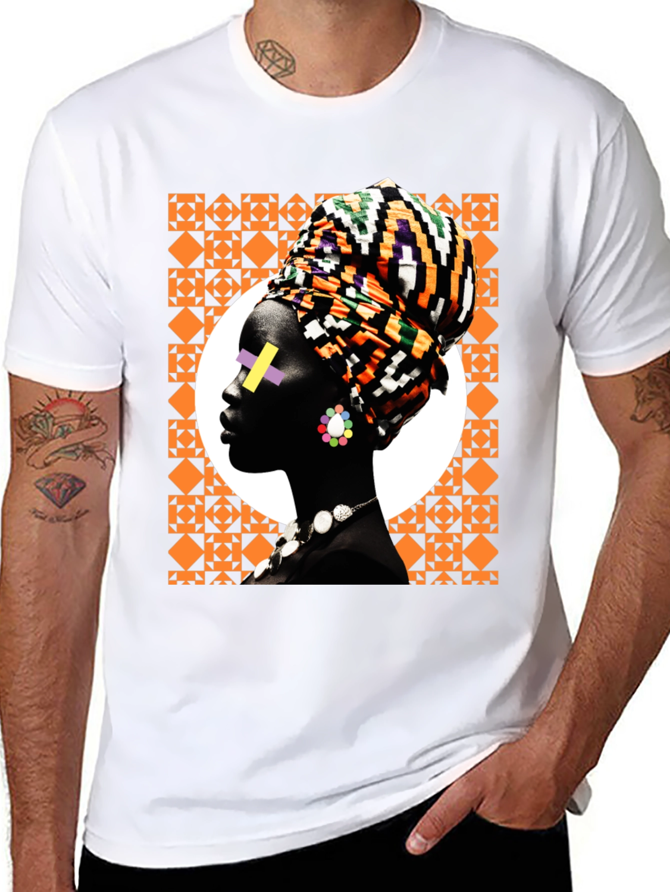 Stylish Black T-Shirt with African Woman Graphic