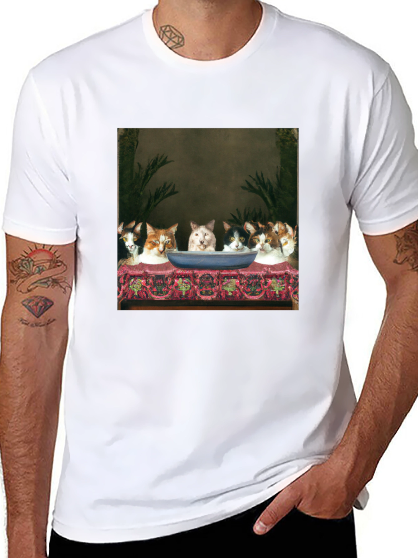 Cat Supper Black T-Shirt