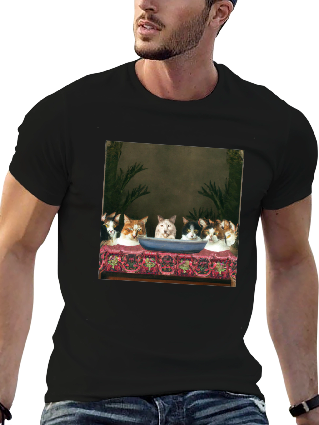 Cat Supper Black T-Shirt
