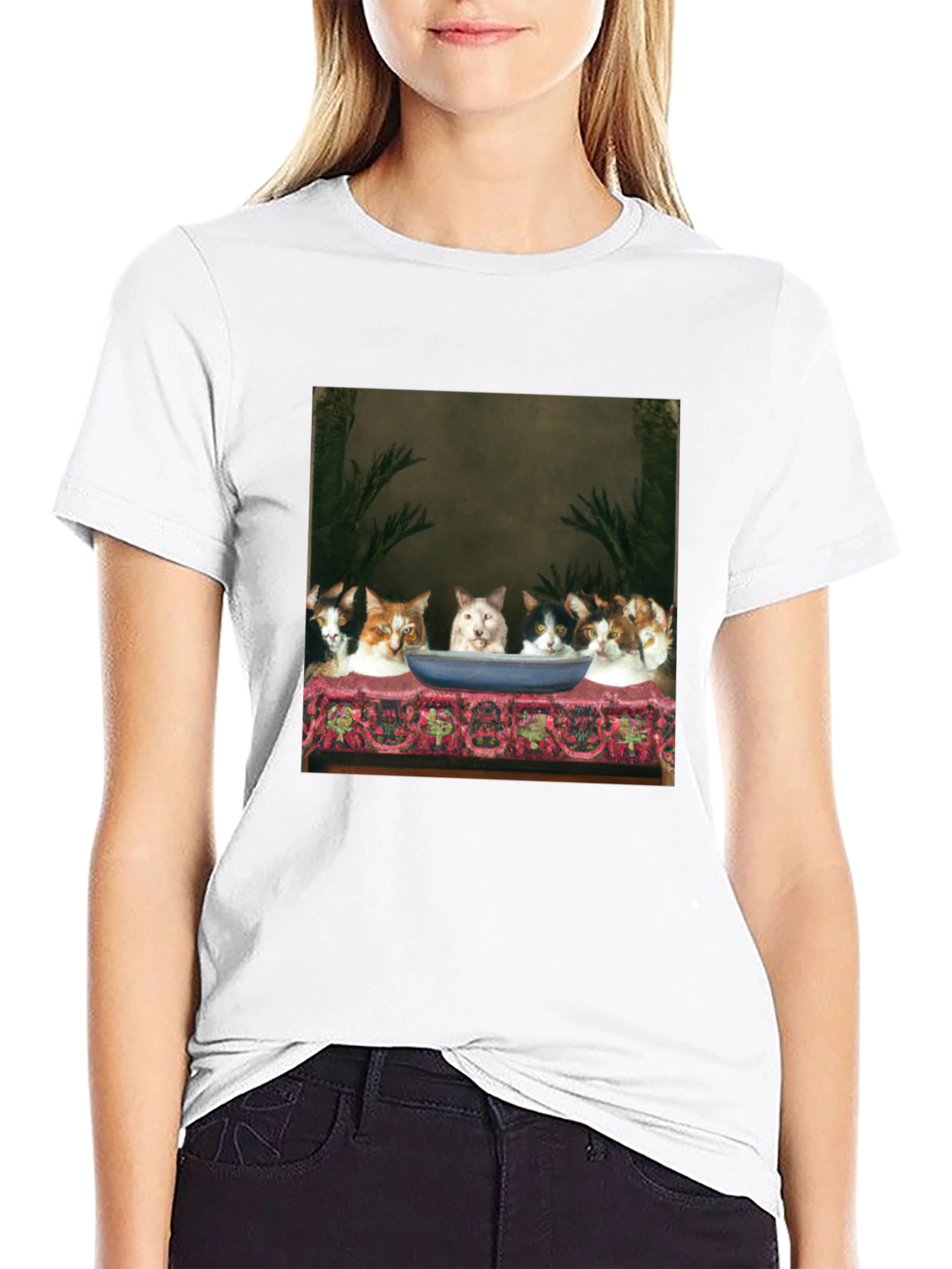 Cat Supper Black T-Shirt