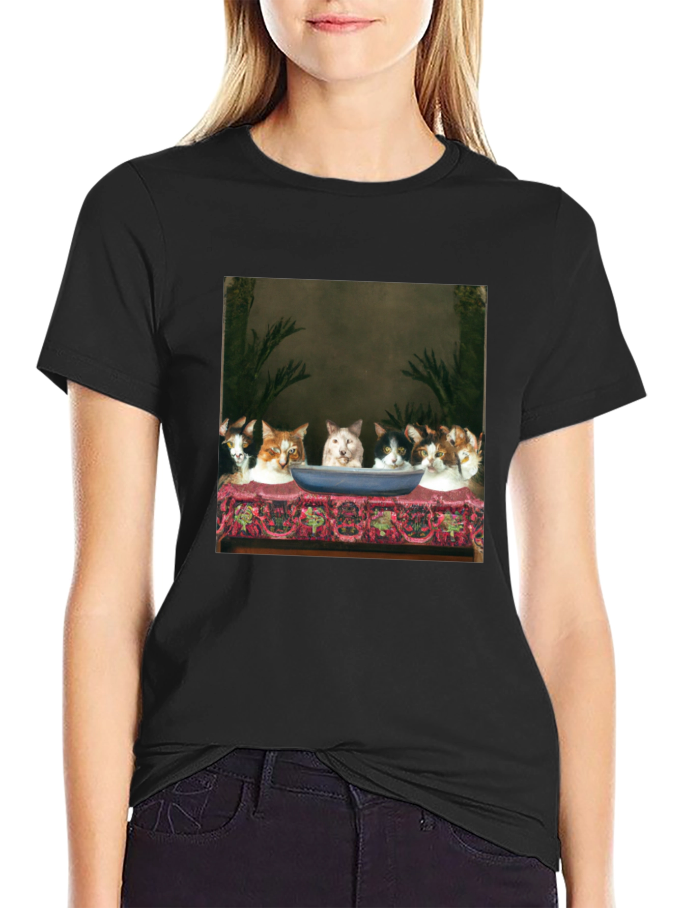 Cat Supper Black T-Shirt