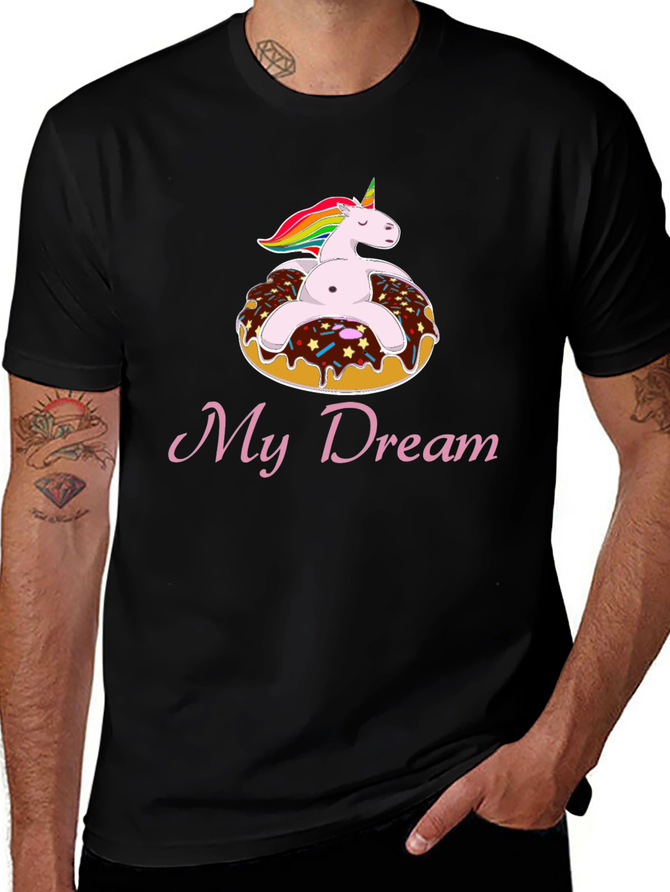 Unicorn Donut My Dream Black T-Shirt