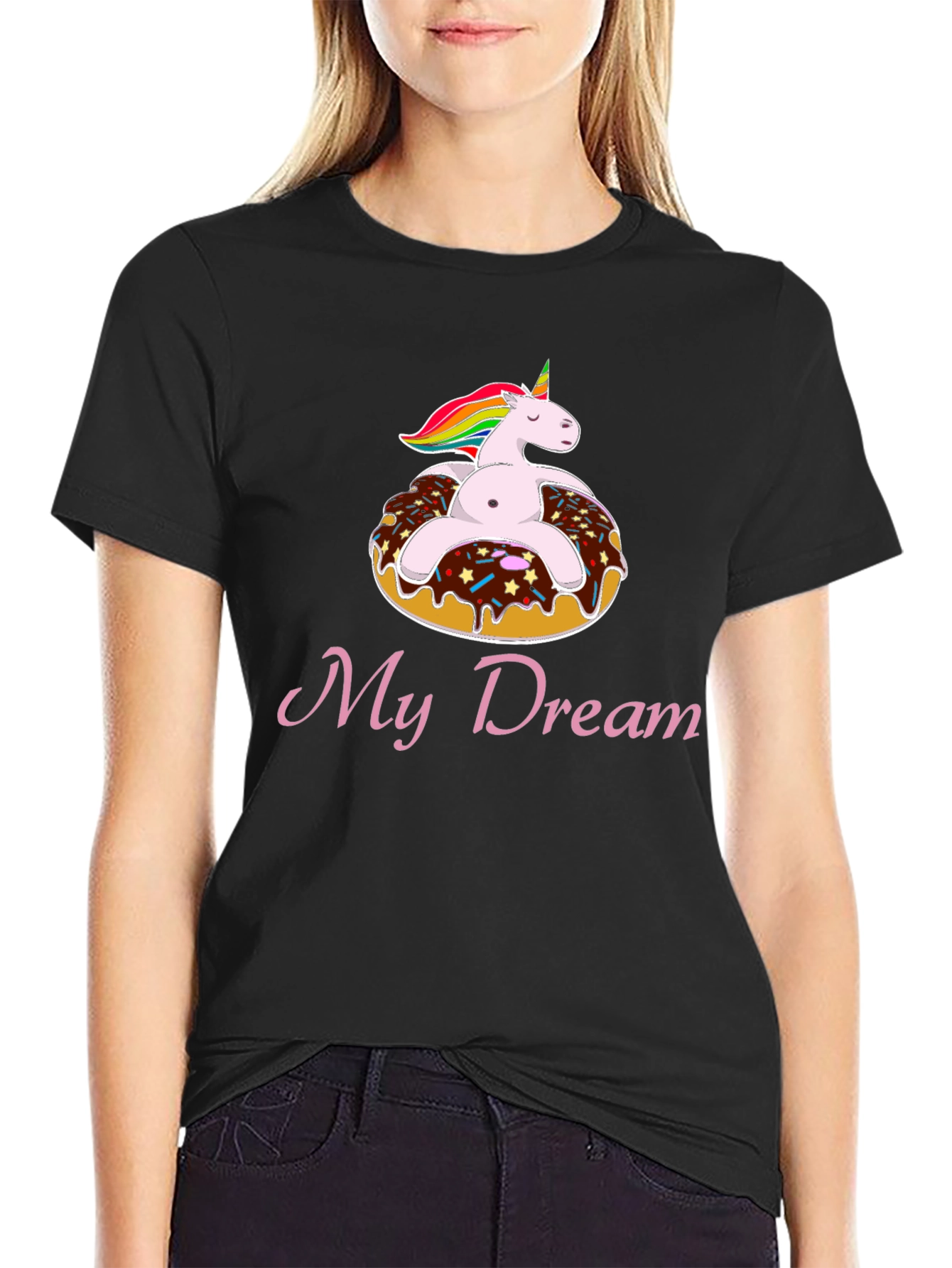 Unicorn Donut My Dream Black T-Shirt