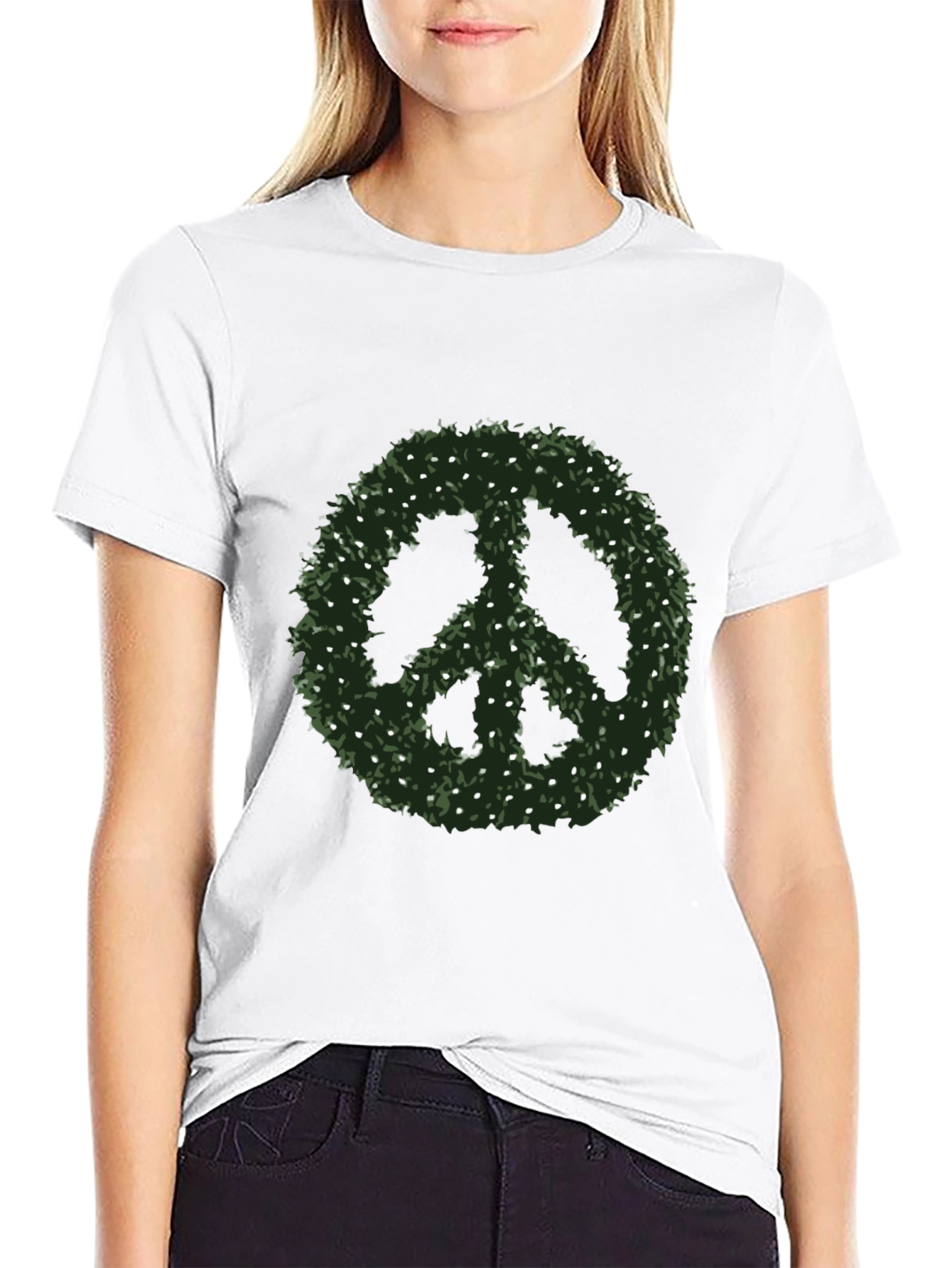 Peace Sign T-Shirt - Green Foliage Design