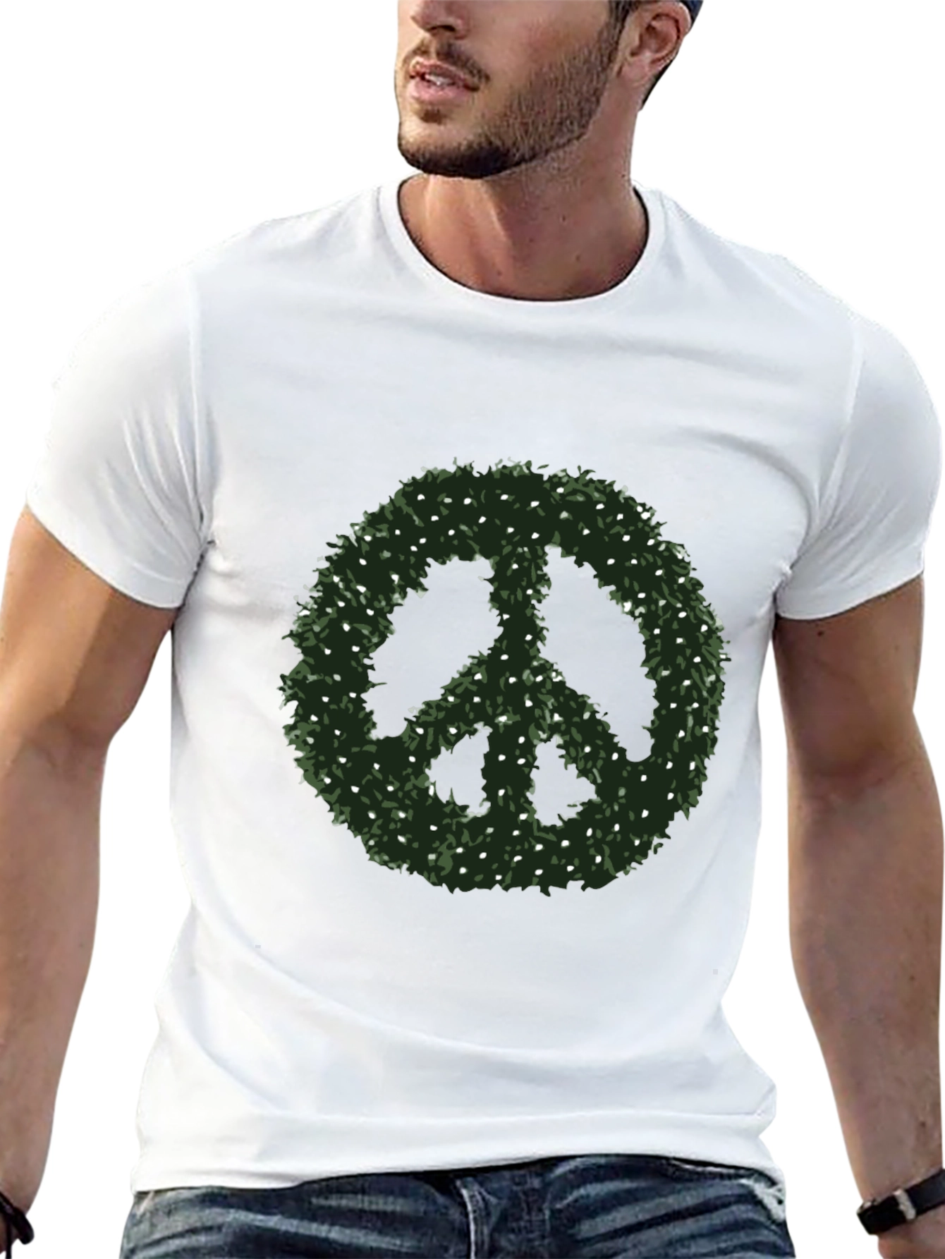 Peace Sign T-Shirt - Green Foliage Design