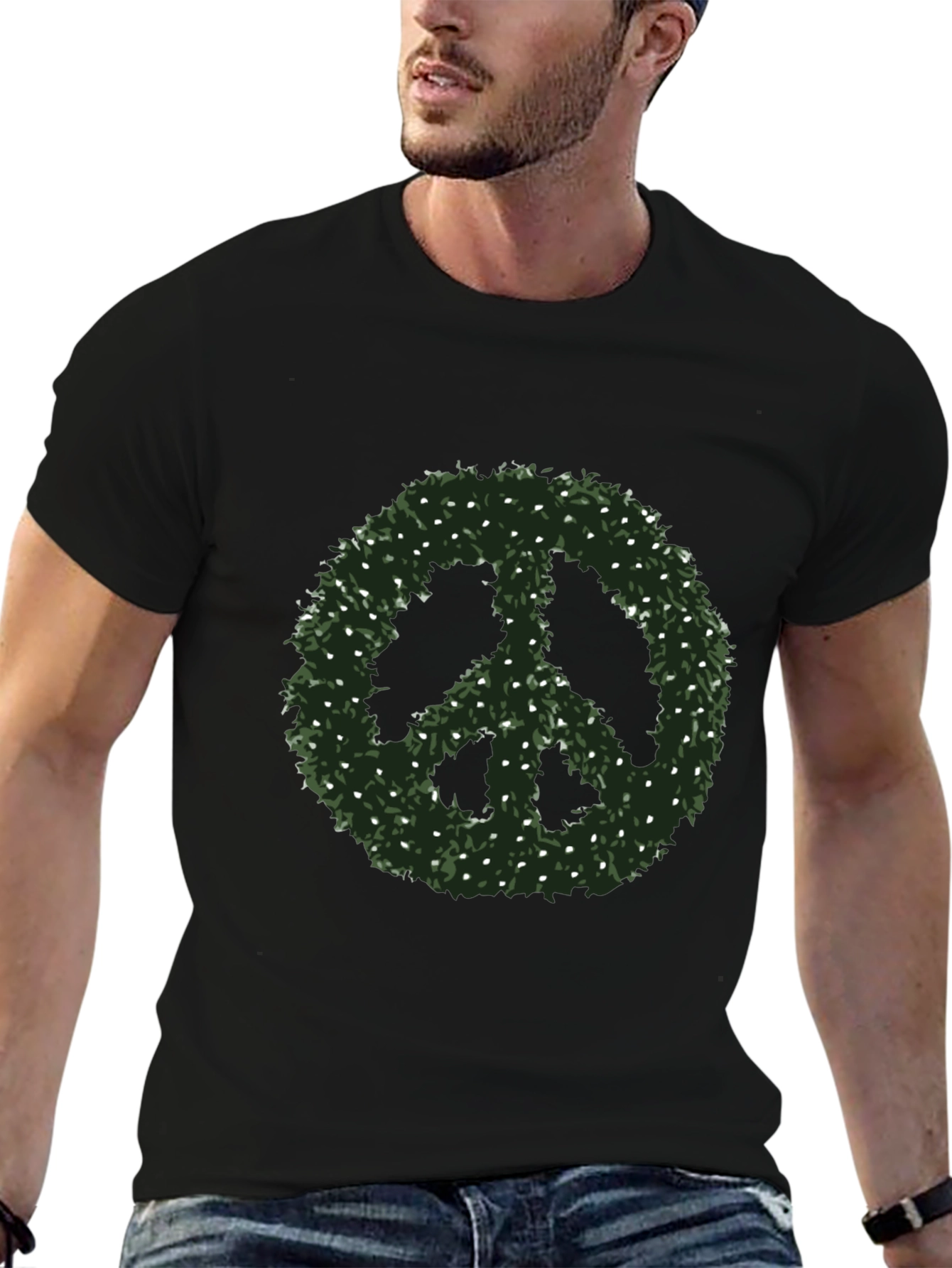 Peace Sign T-Shirt - Green Foliage Design