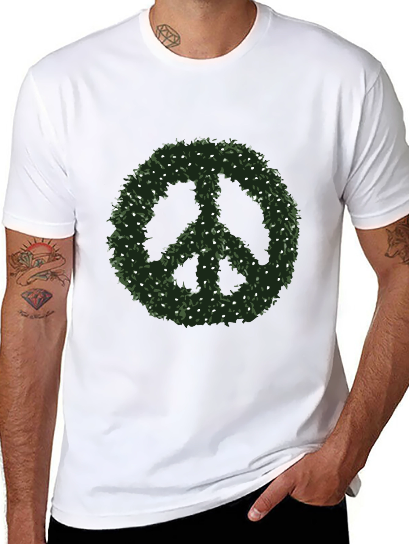 Peace Sign T-Shirt - Green Foliage Design