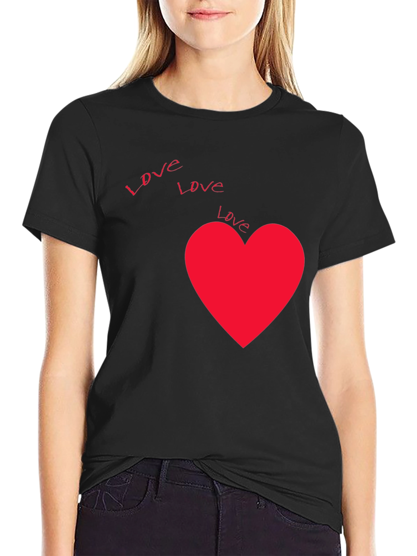 Love Heart Graphic Tee - Black Casual T-Shirt
