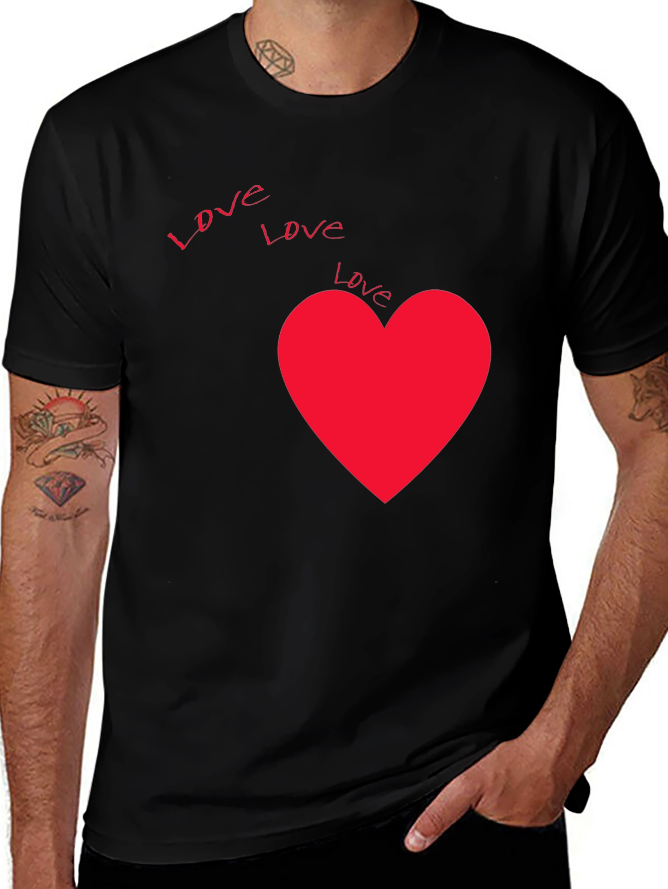 Love Heart Graphic Tee - Black Casual T-Shirt