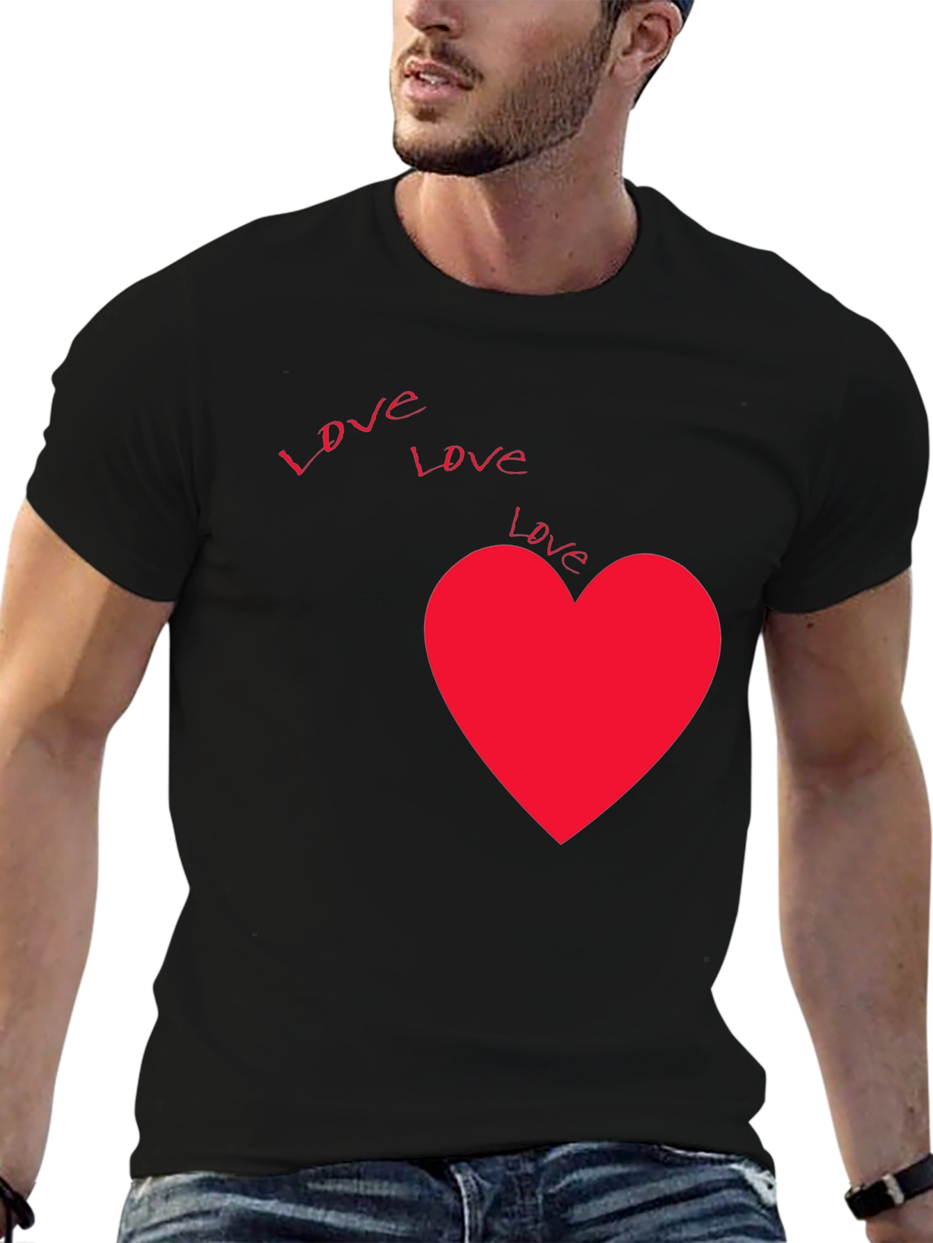 Love Heart Graphic Tee - Black Casual T-Shirt