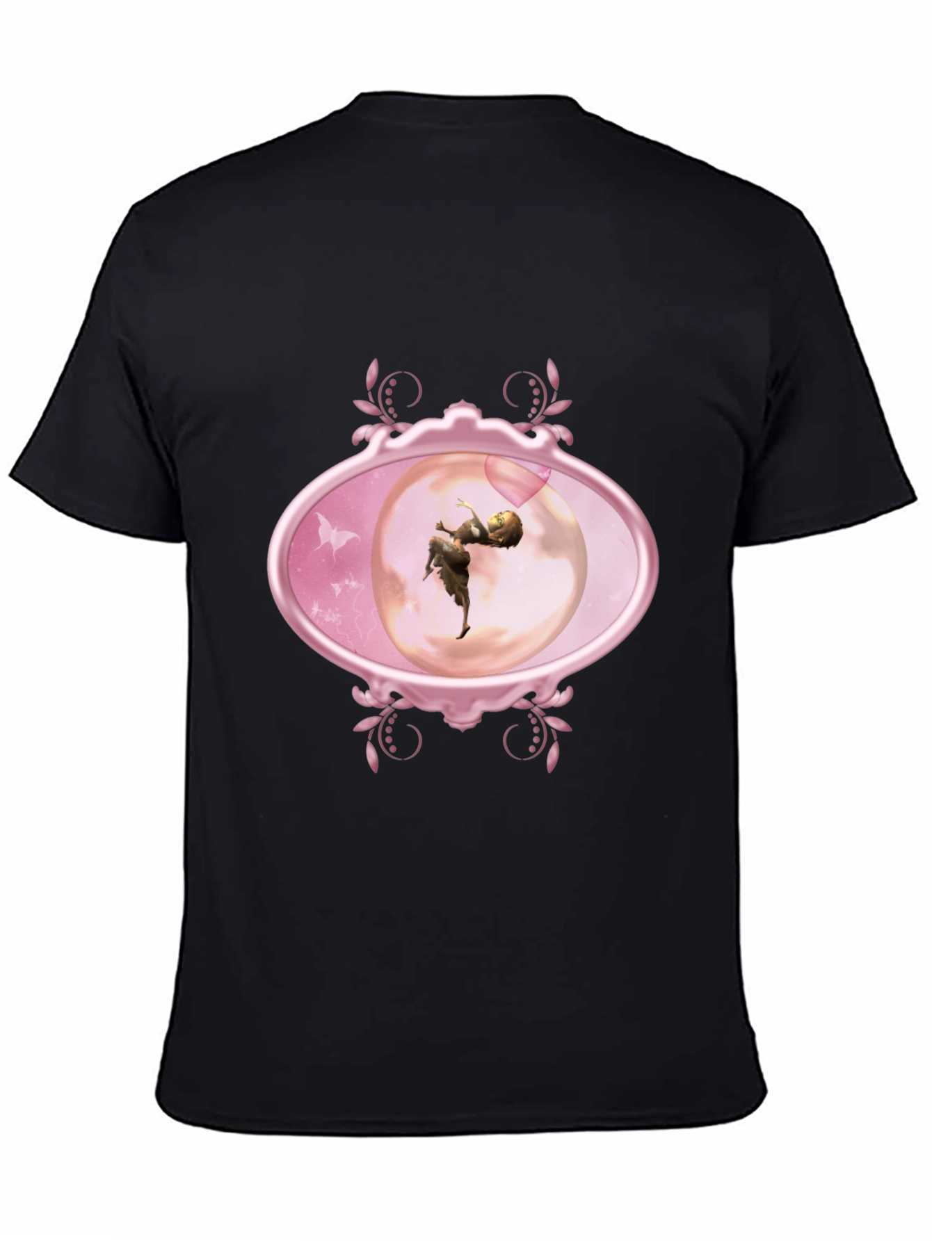 Fairy Oval Framed Graphic Tee - Black Cotton Blend