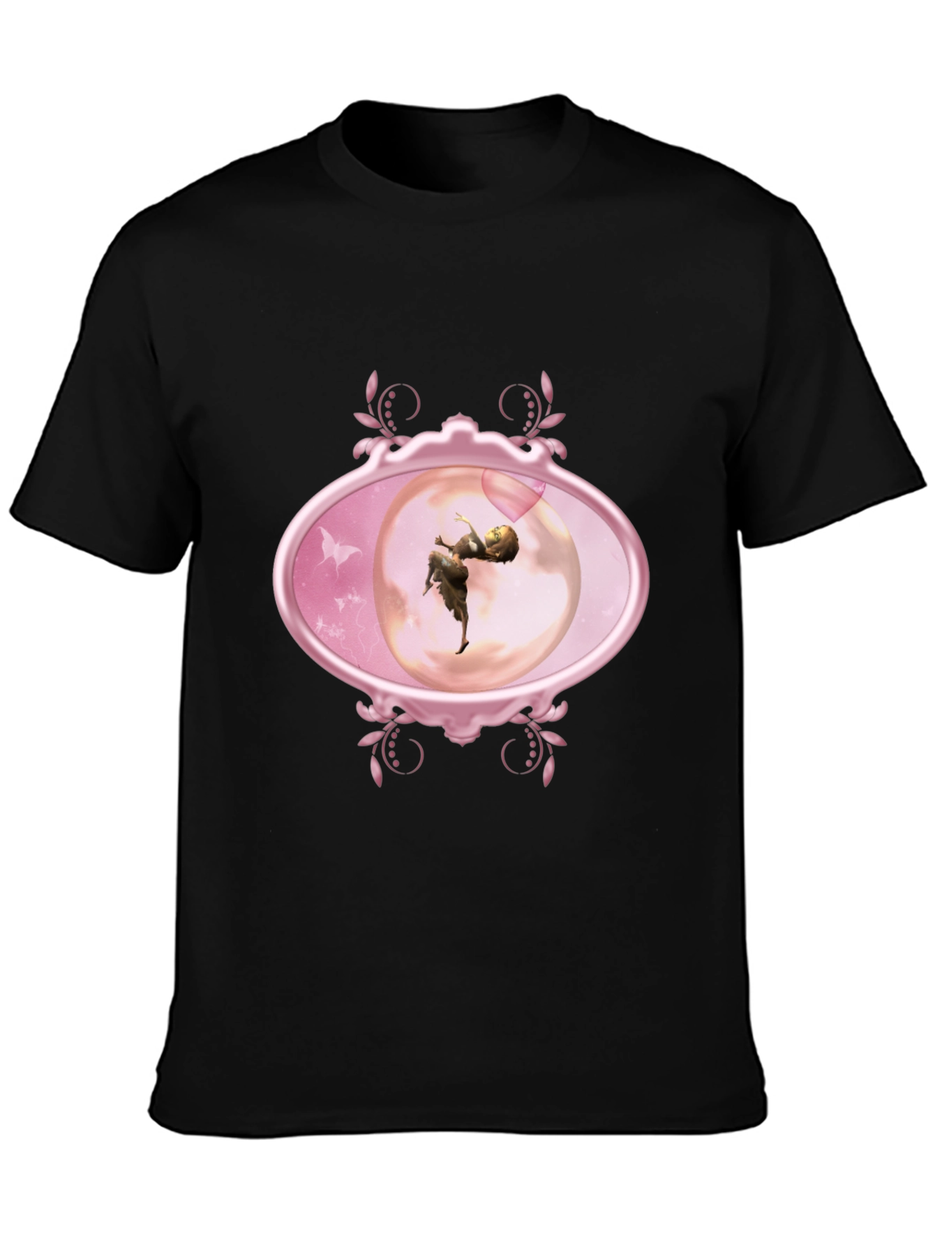 Fairy Oval Framed Graphic Tee - Black Cotton Blend