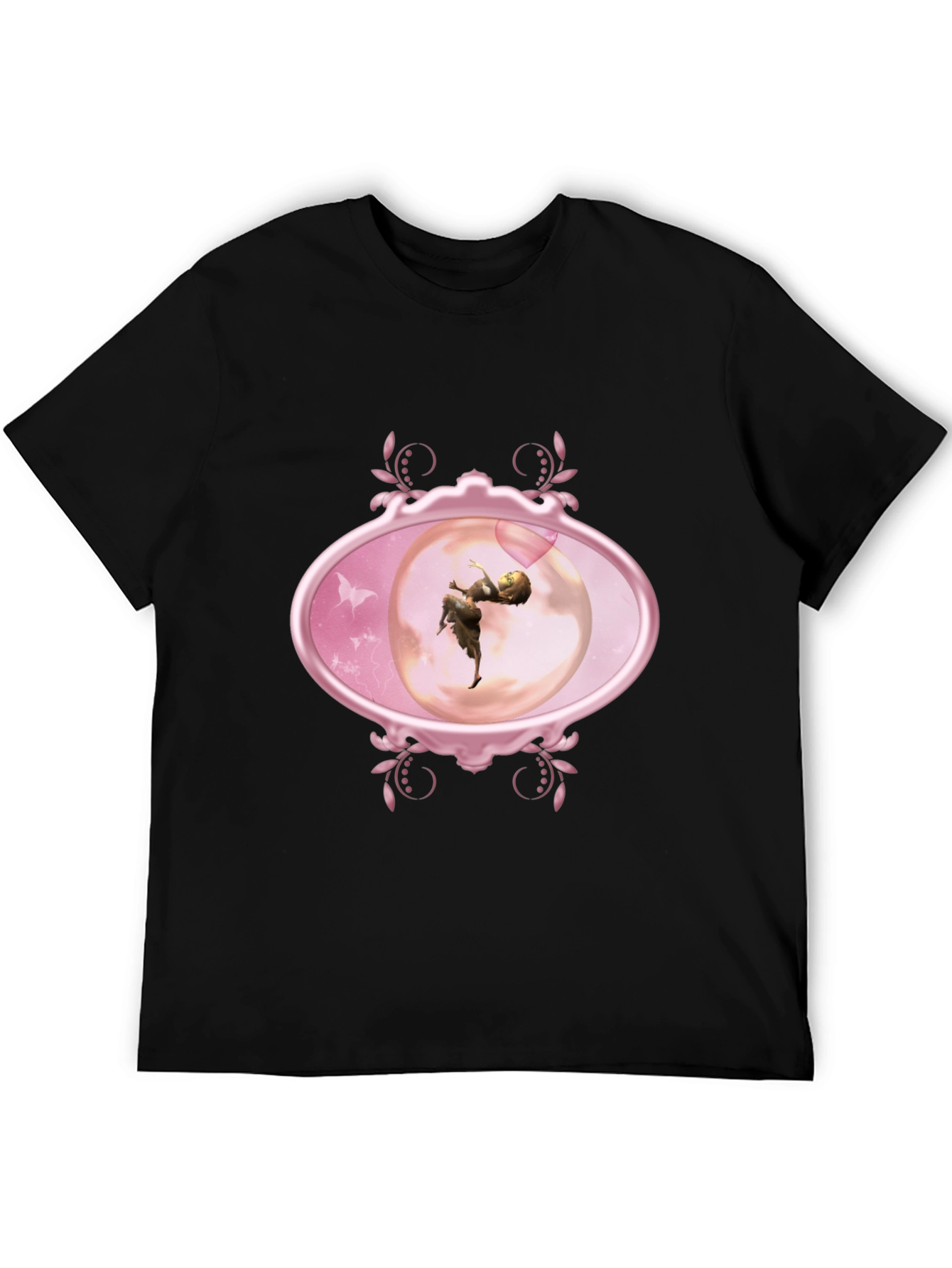 Fairy Oval Framed Graphic Tee - Black Cotton Blend