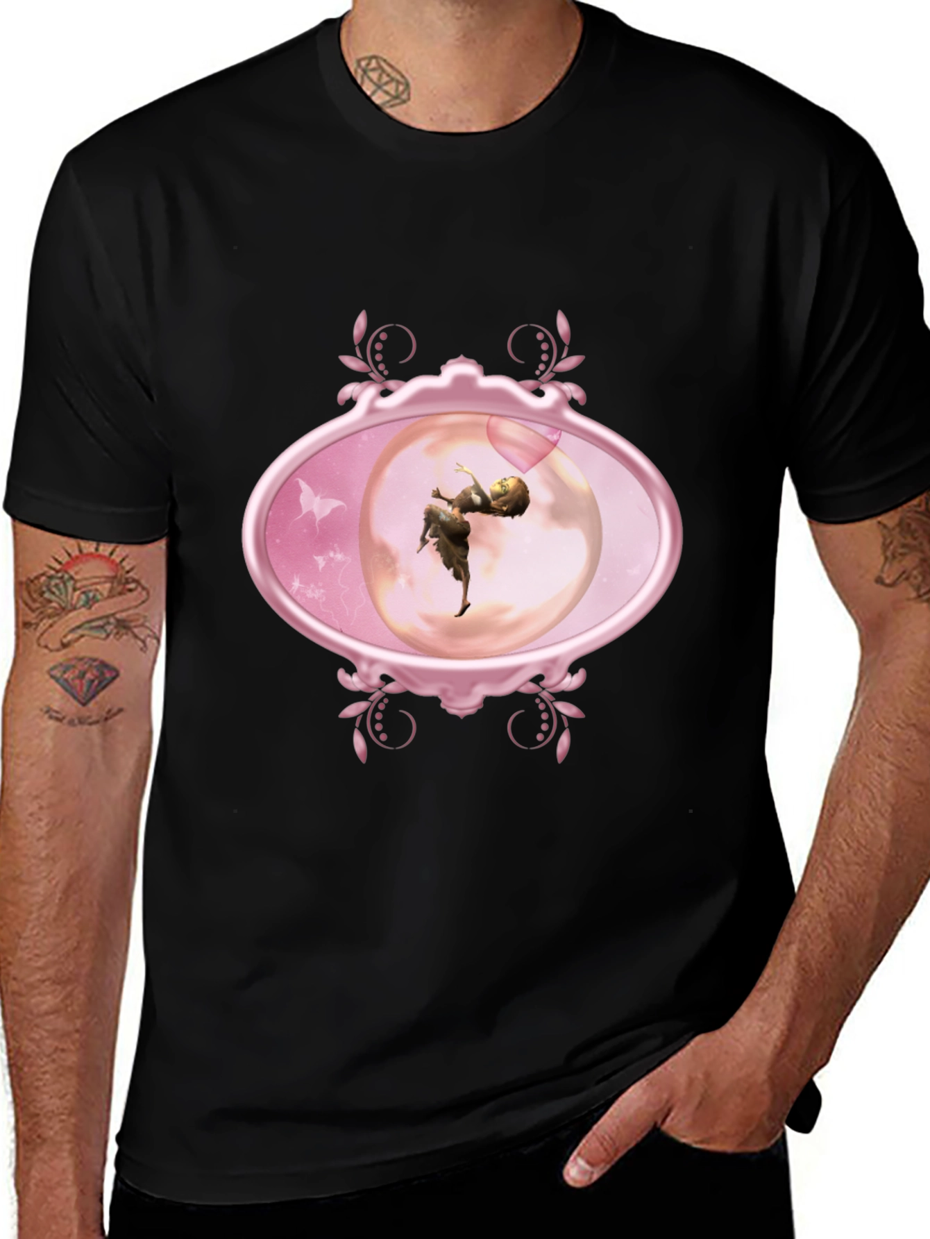 Fairy Oval Framed Graphic Tee - Black Cotton Blend
