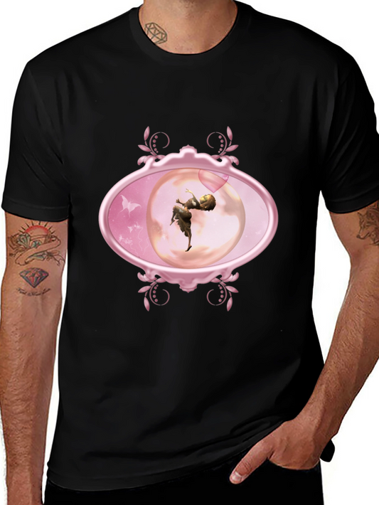 Fairy Oval Framed Graphic Tee - Black Cotton Blend