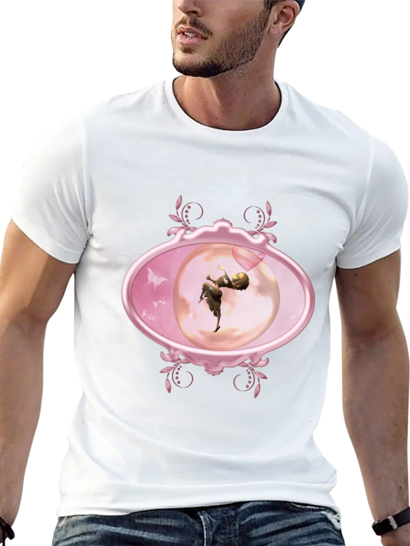 Fairy Oval Framed Graphic Tee - Black Cotton Blend