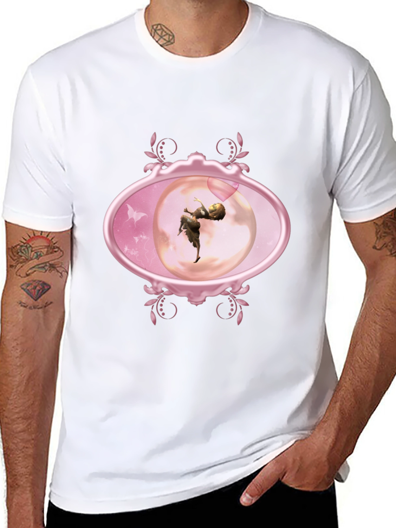 Fairy Oval Framed Graphic Tee - Black Cotton Blend