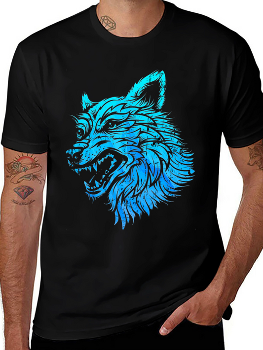 Blue Wolf Graphic Black T-Shirt - Mens Fashion