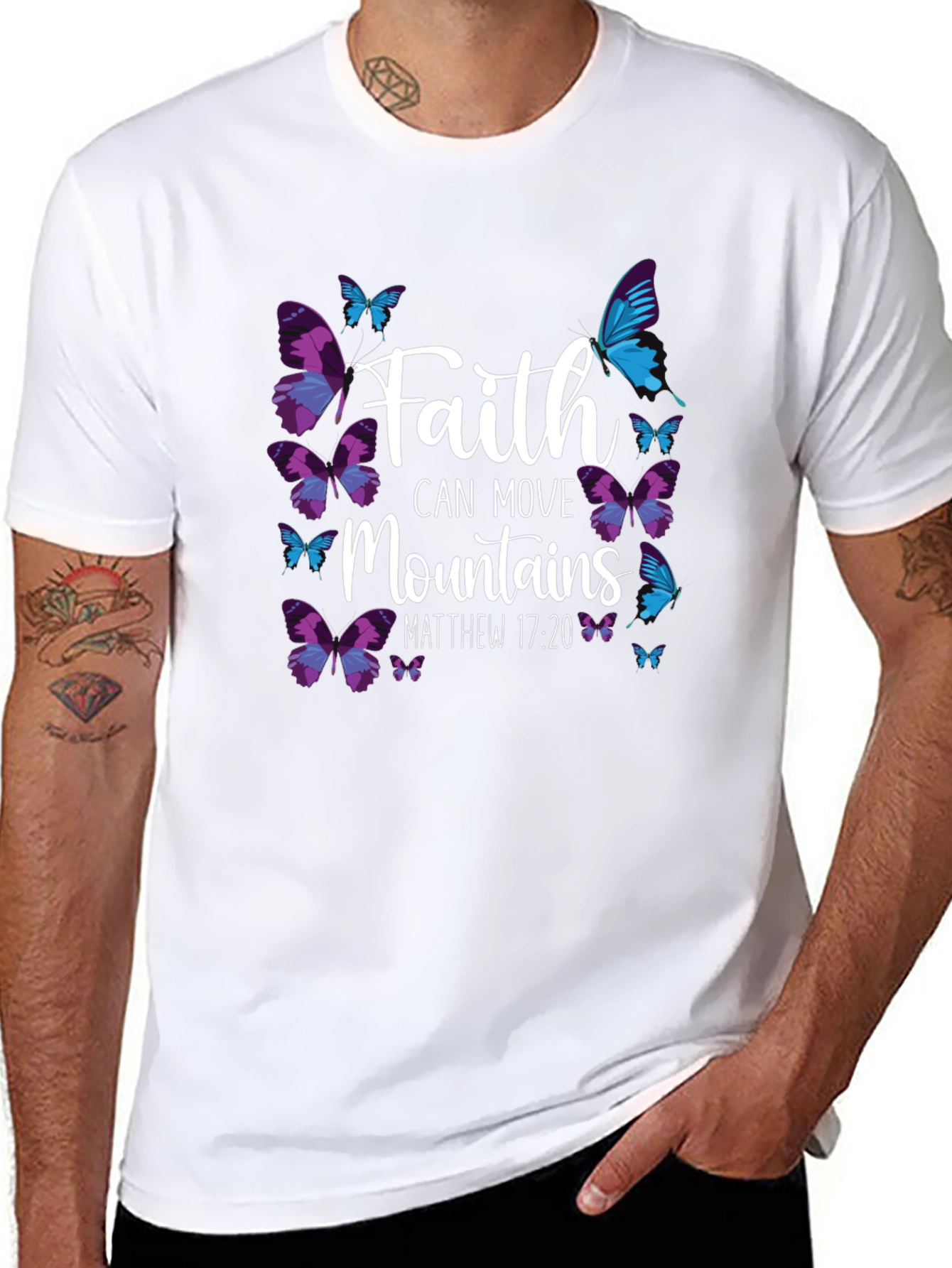 Faith Can Move Mountains Butterfly Graphic T-Shirt