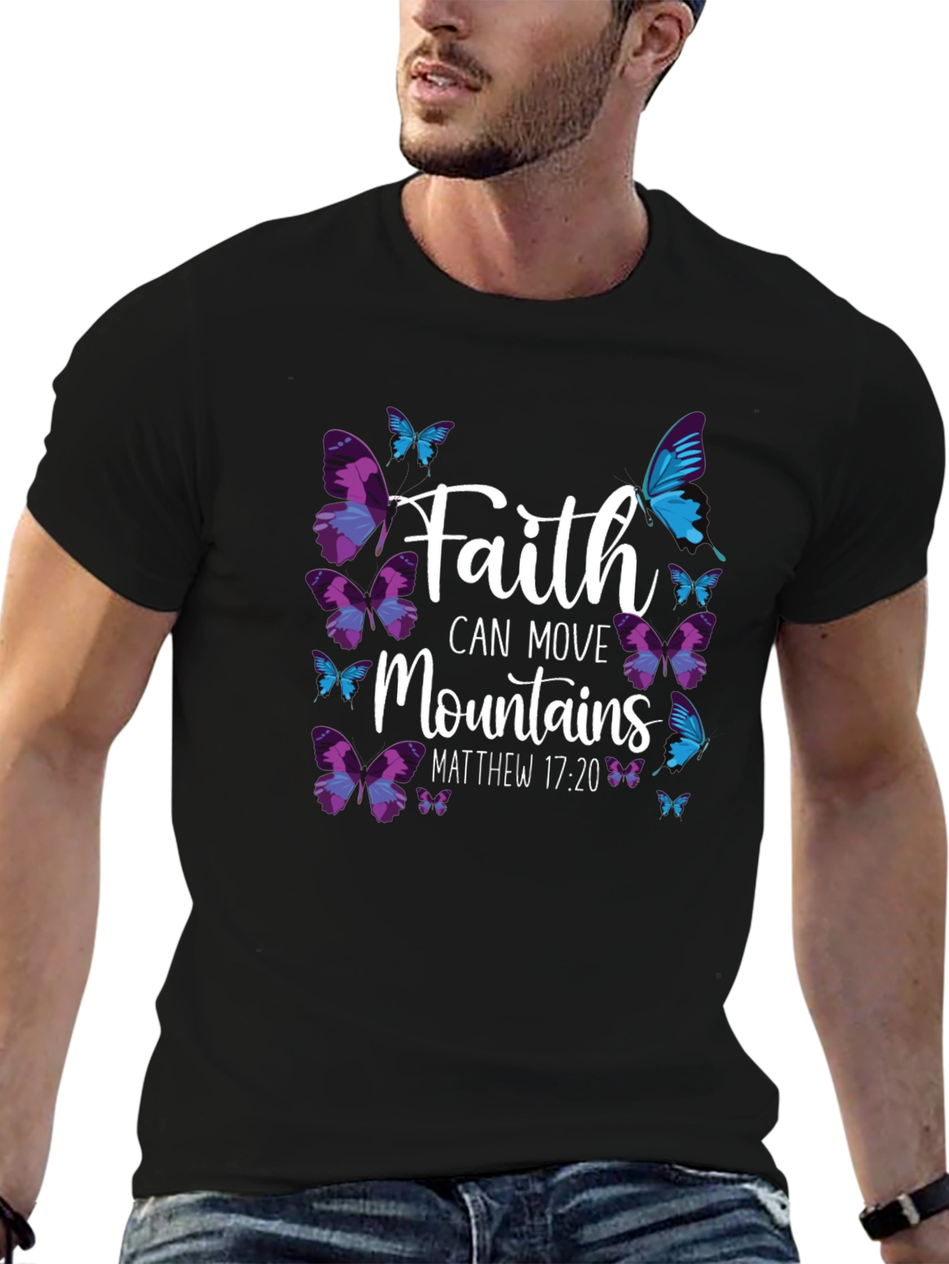 Faith Can Move Mountains Butterfly Graphic T-Shirt