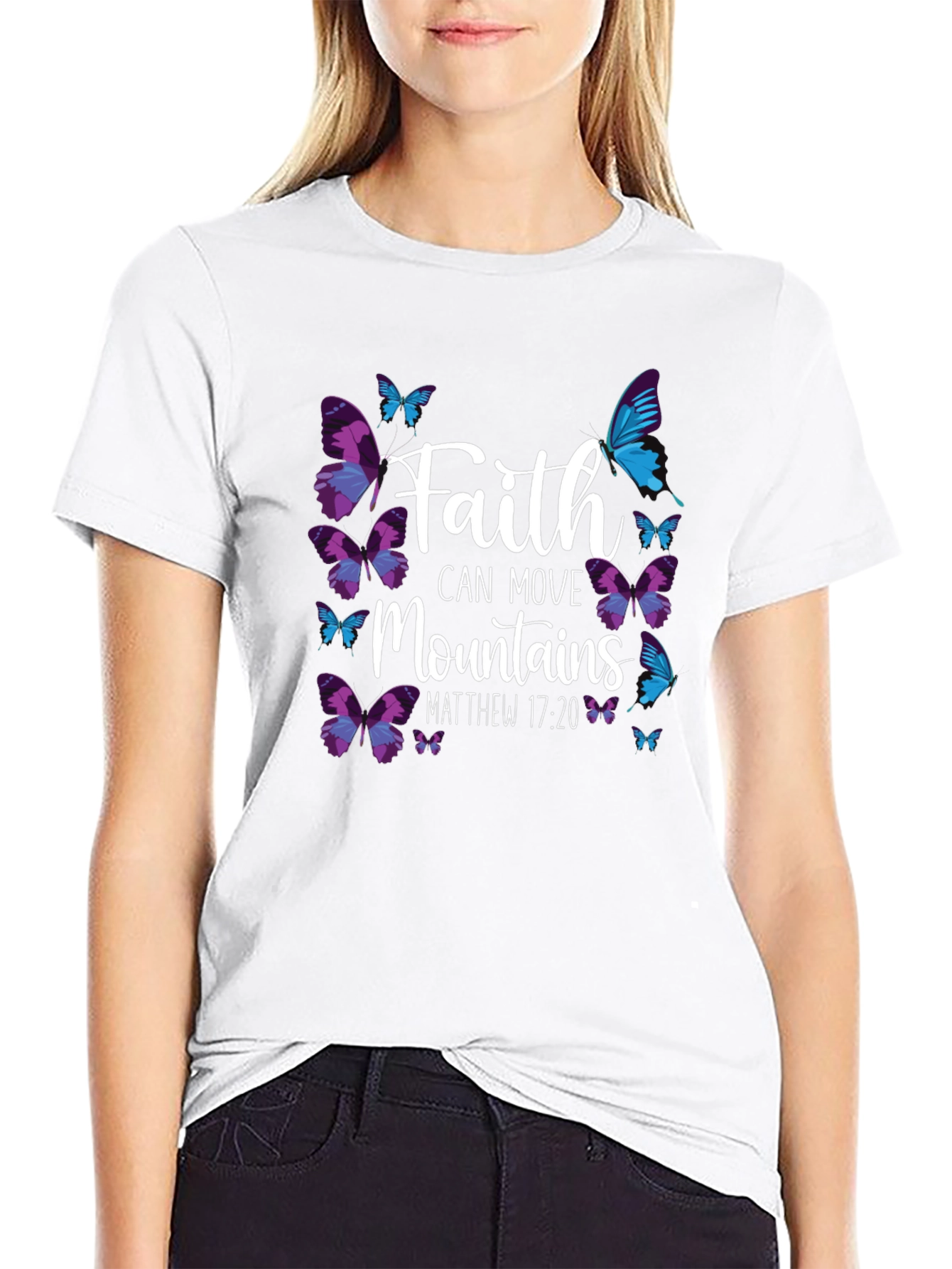 Faith Can Move Mountains Butterfly Graphic T-Shirt