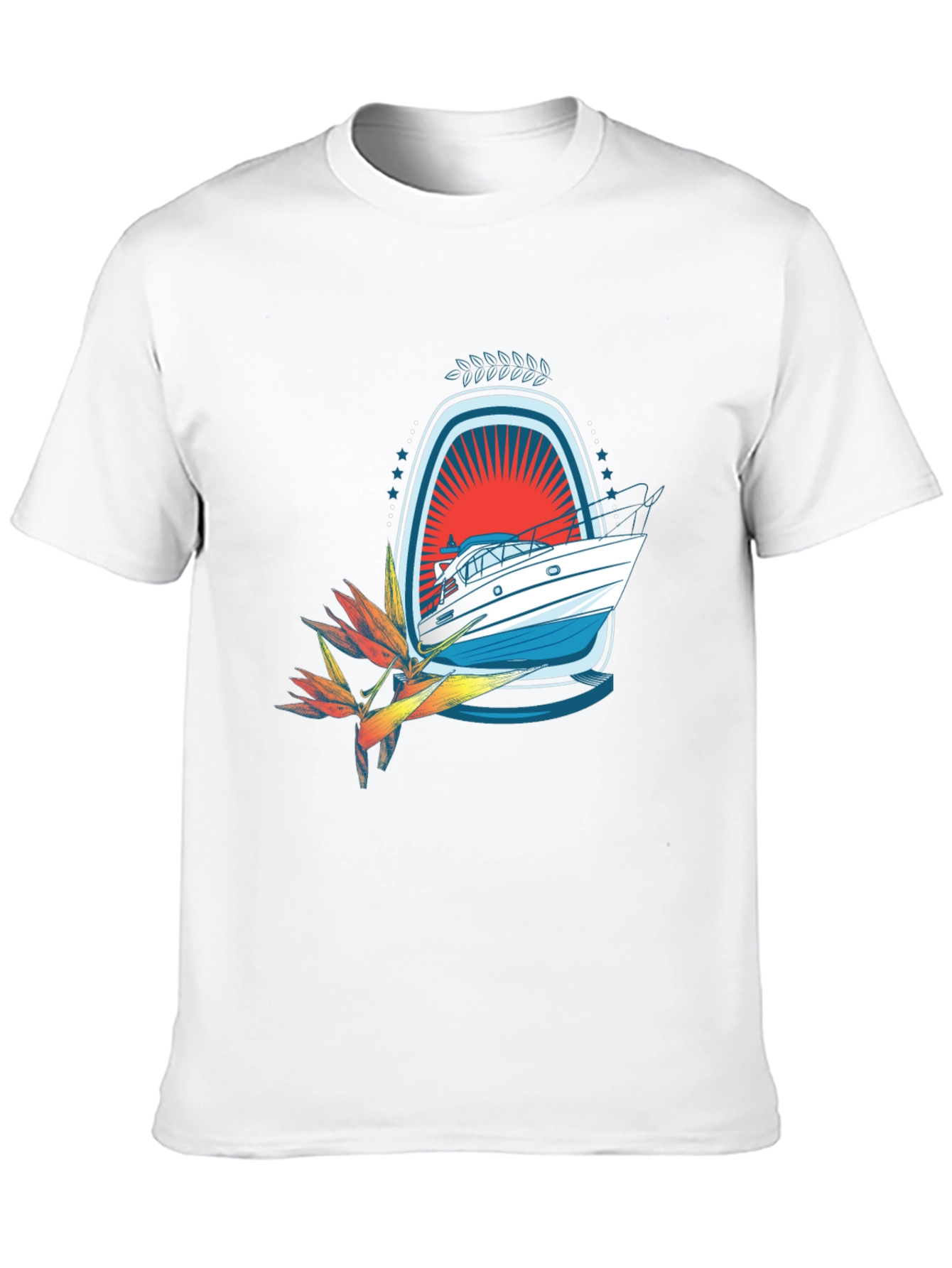 Tropical Boat Graphic Tee - Black