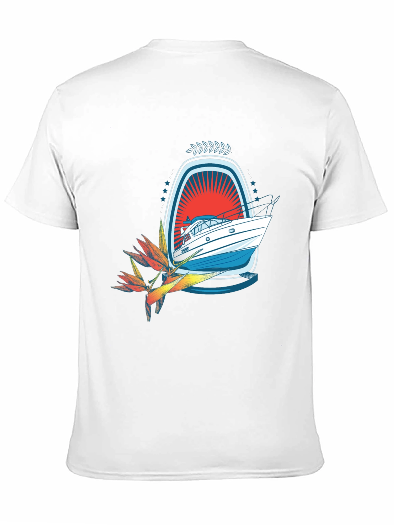 Tropical Boat Graphic Tee - Black