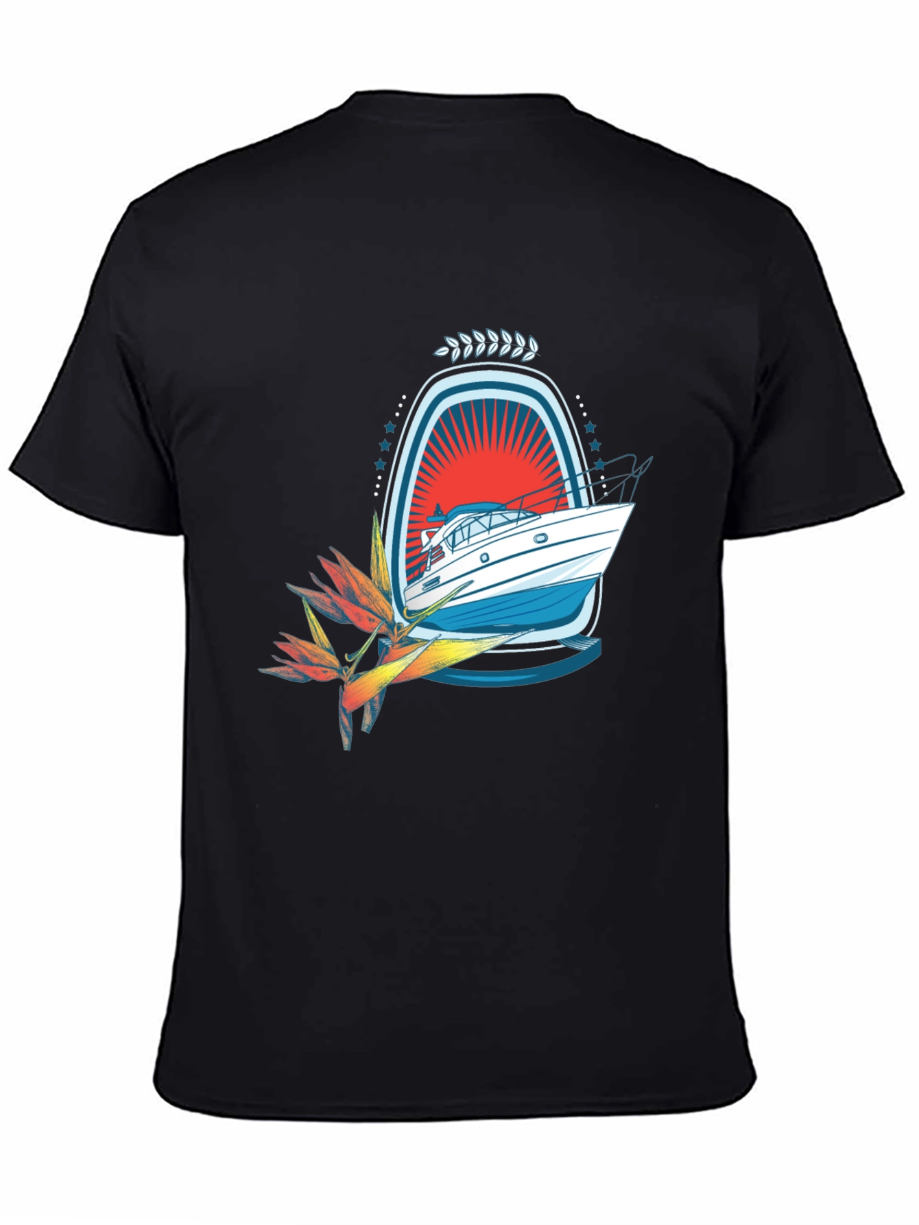 Tropical Boat Graphic Tee - Black