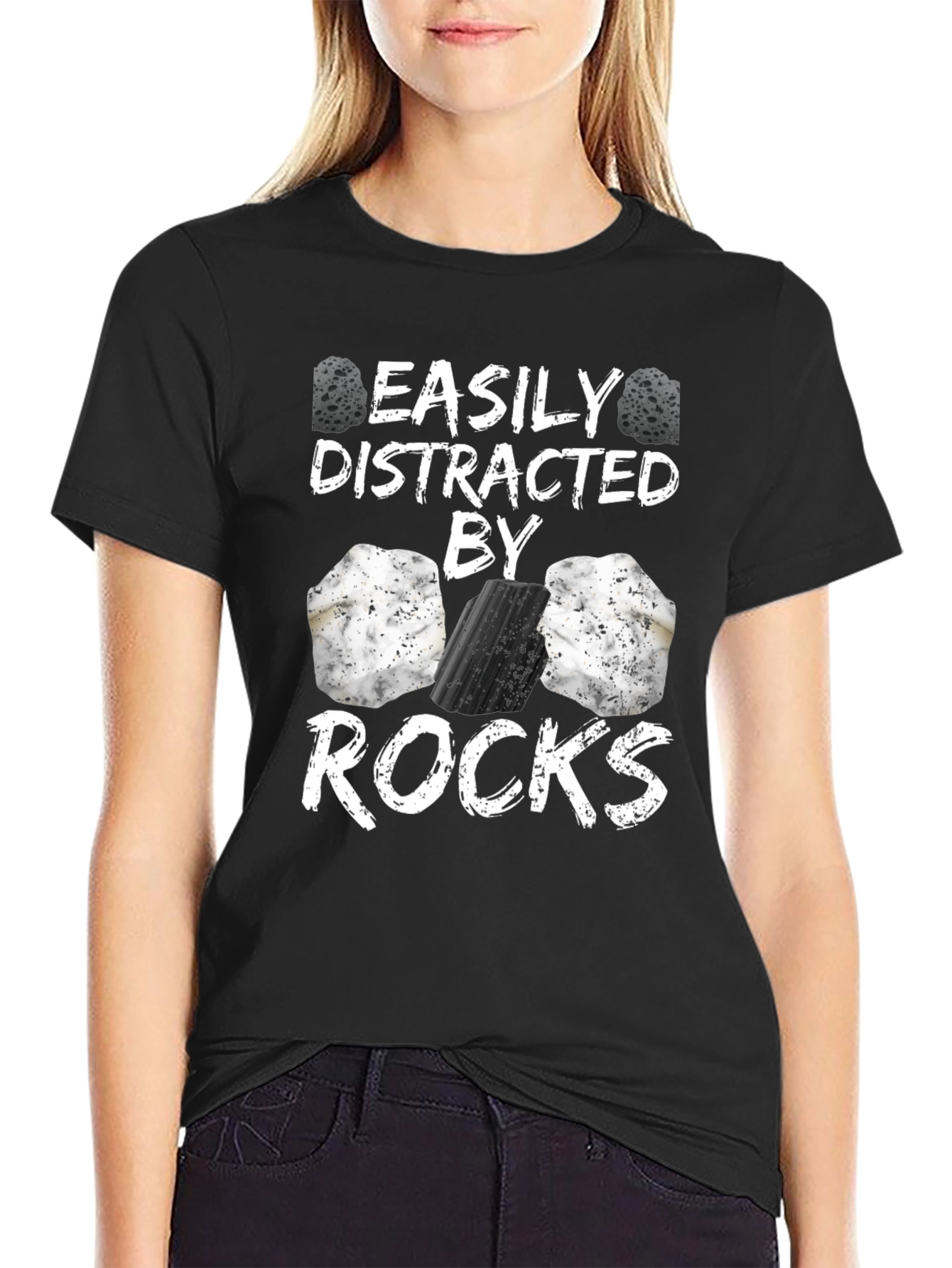 Easily Distracted By Rocks Funny T-Shirt