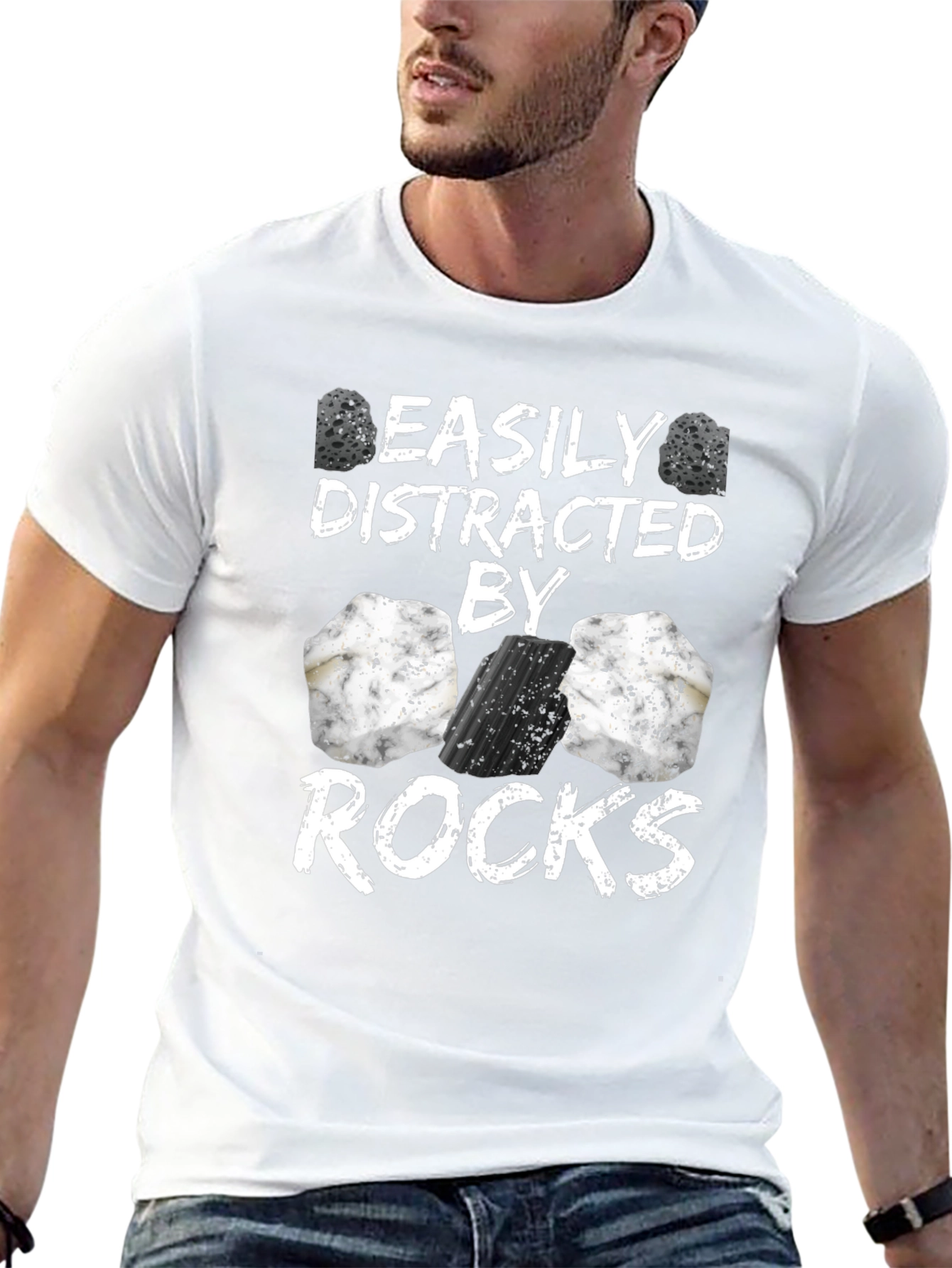 Easily Distracted By Rocks Funny T-Shirt