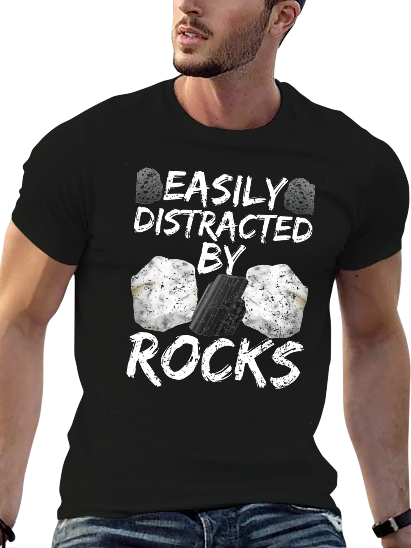 Easily Distracted By Rocks Funny T-Shirt