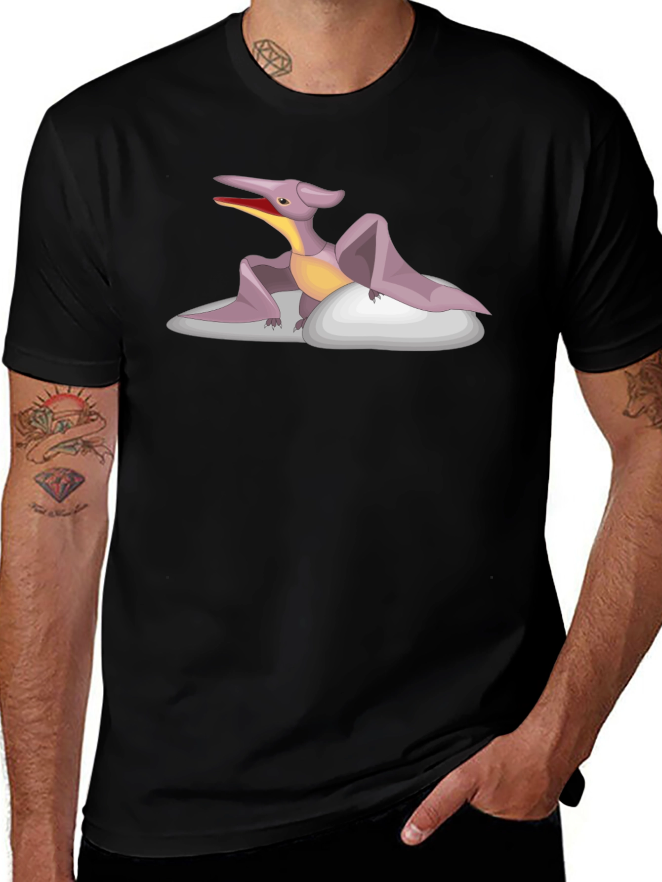 Pterodactyl Graphic Tee - Black Cotton T-Shirt