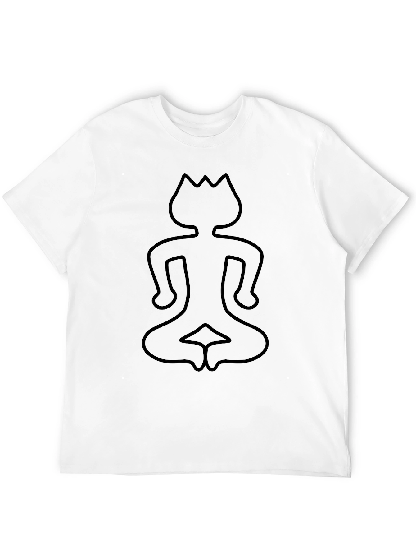 Meditating Cat Outline Black T-Shirt