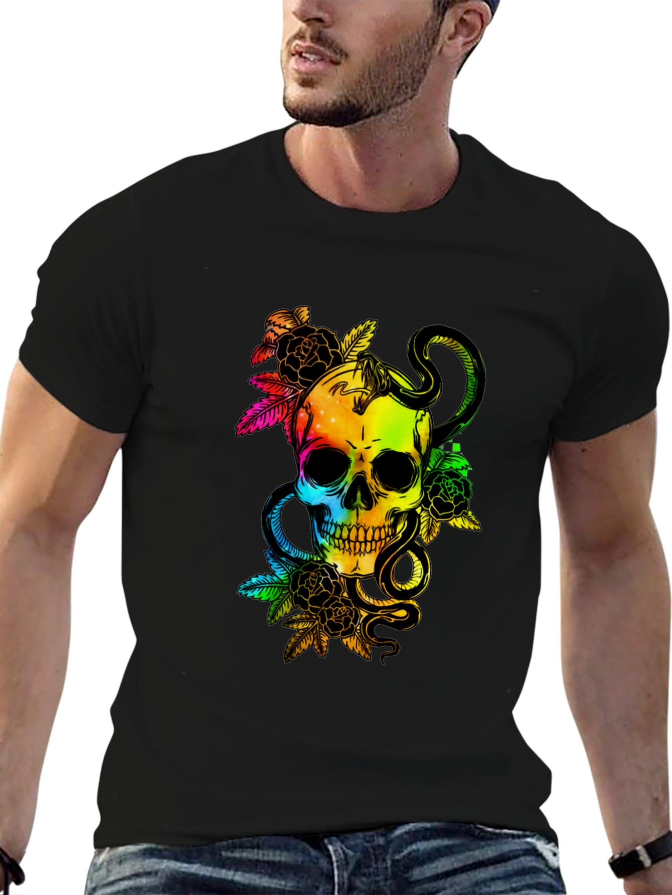 Rainbow Skull & Snake Graphic Tee