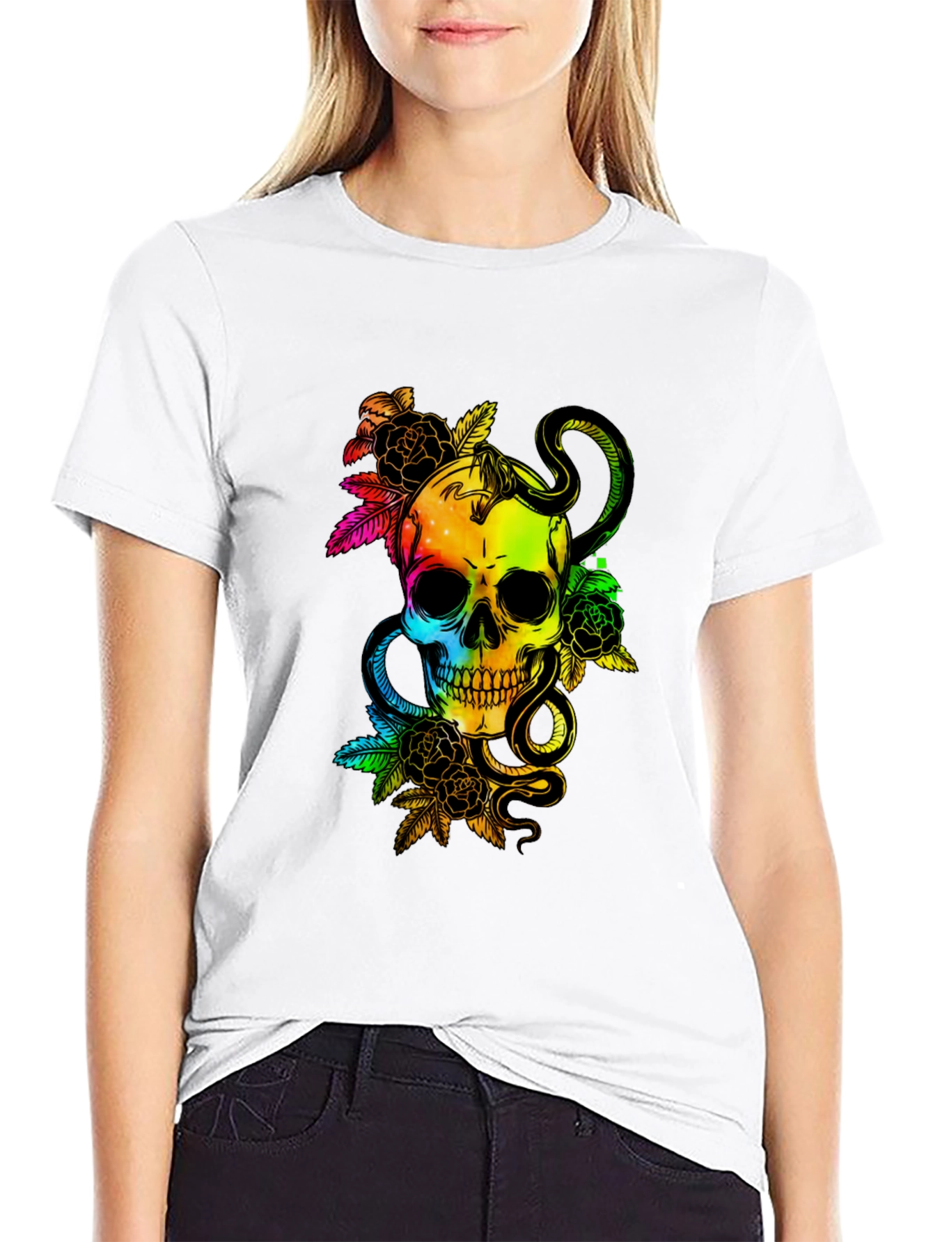 Rainbow Skull & Snake Graphic Tee