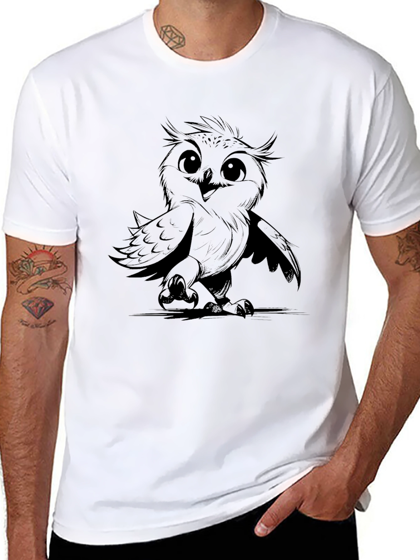 Cute Owl Graphic Black T-Shirt