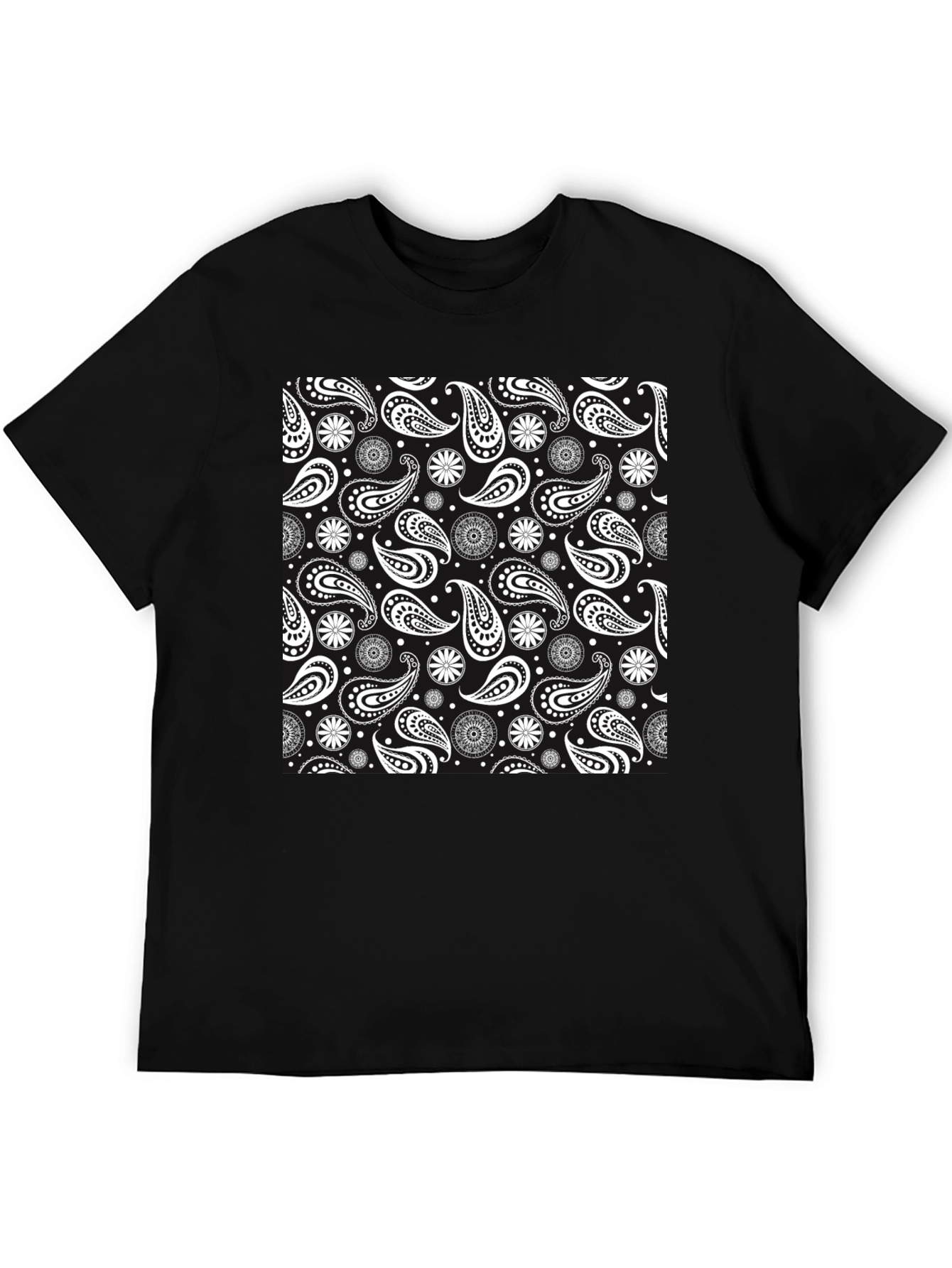 Black Paisley Pattern Graphic Tee - Stylish Casual Wear