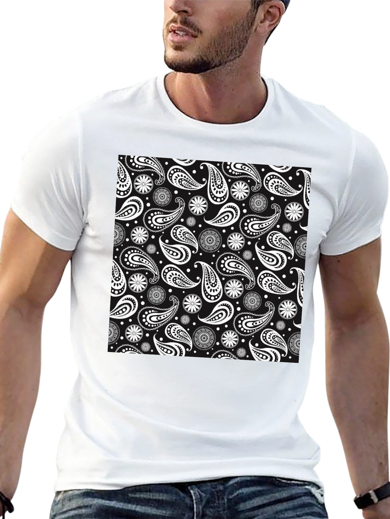 Black Paisley Pattern Graphic Tee - Stylish Casual Wear