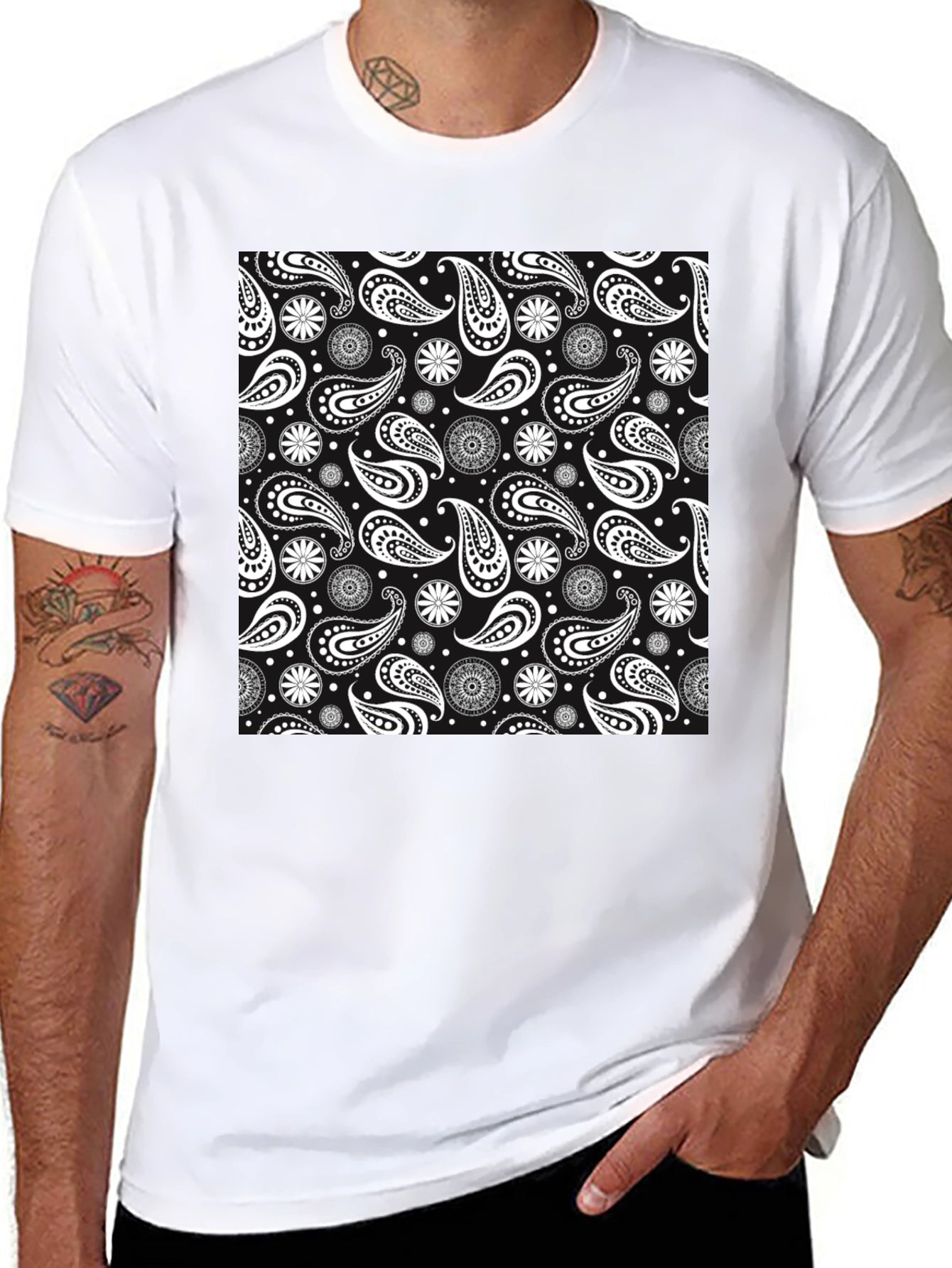 Black Paisley Pattern Graphic Tee - Stylish Casual Wear